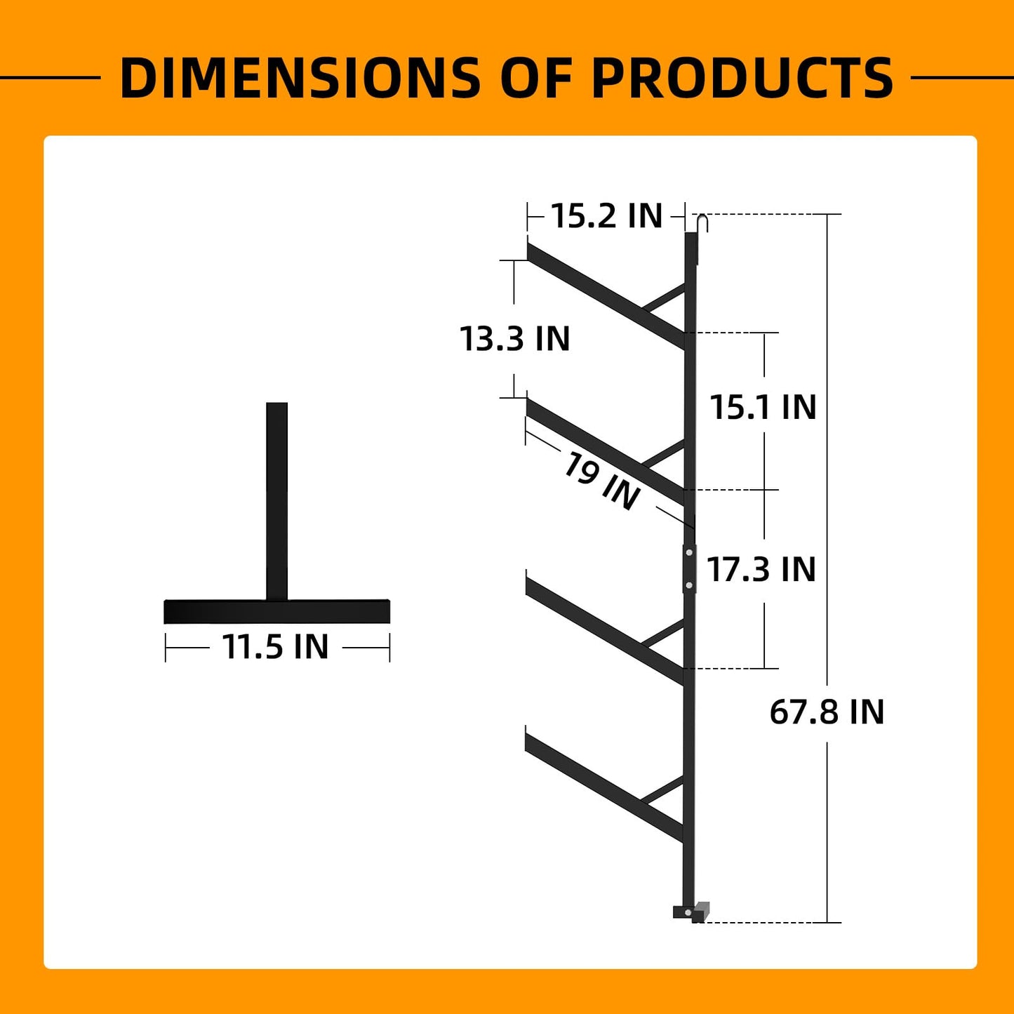 4 Pack Shipping Container Shelving Brackets, 67"H x 15"W Bracket Adjustable Heavy Duty Steel Cargo Shipping Container Shelves, 4-Tier Power Coated Shipping Container for Organization, Black