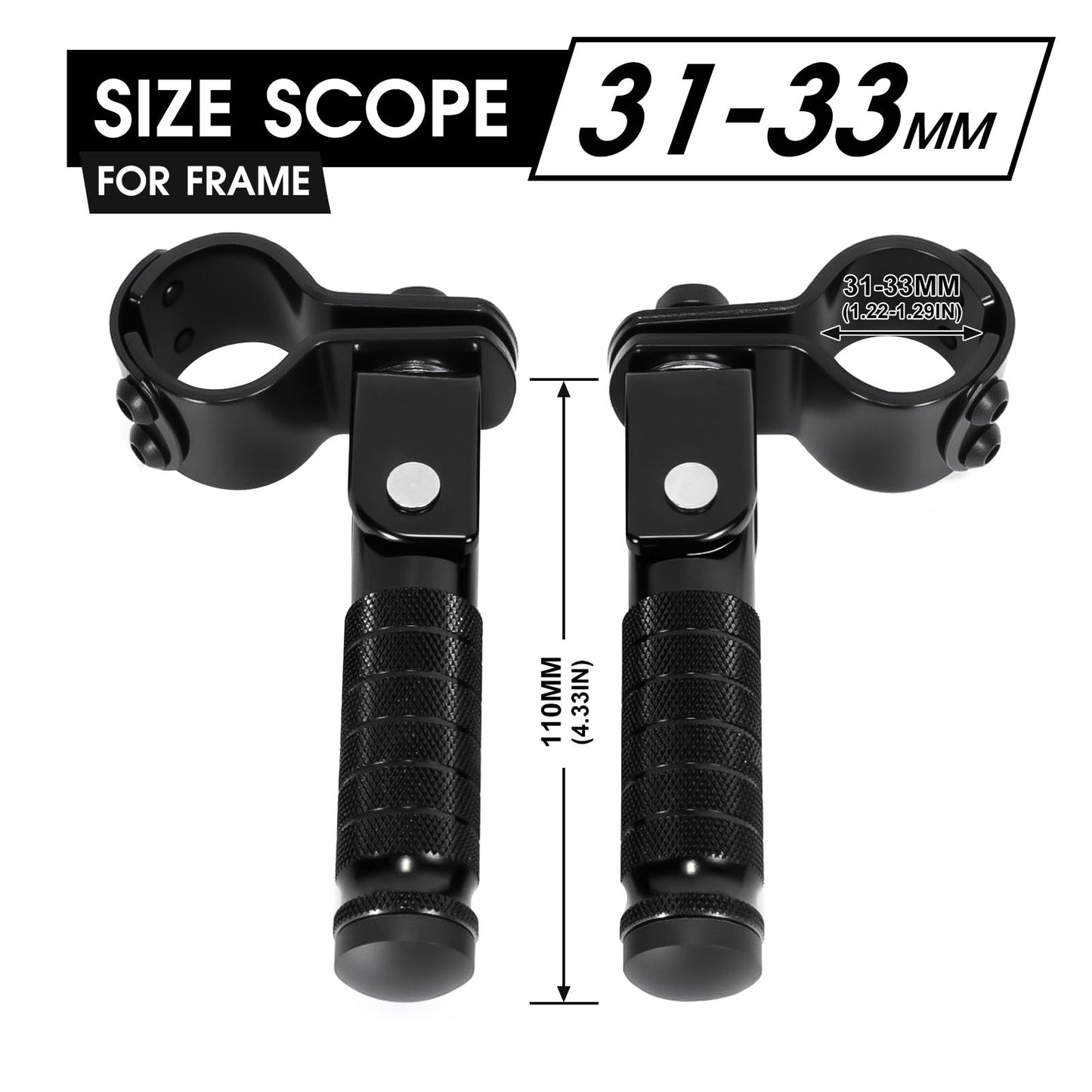 90 Degree Foldable Footpegs M8 Motorcycle Foot Pegs CNC Anti-Skid Footrest Passenger Pedal for Motorbike Mini Bike Dirt Pit Bike (Black)
