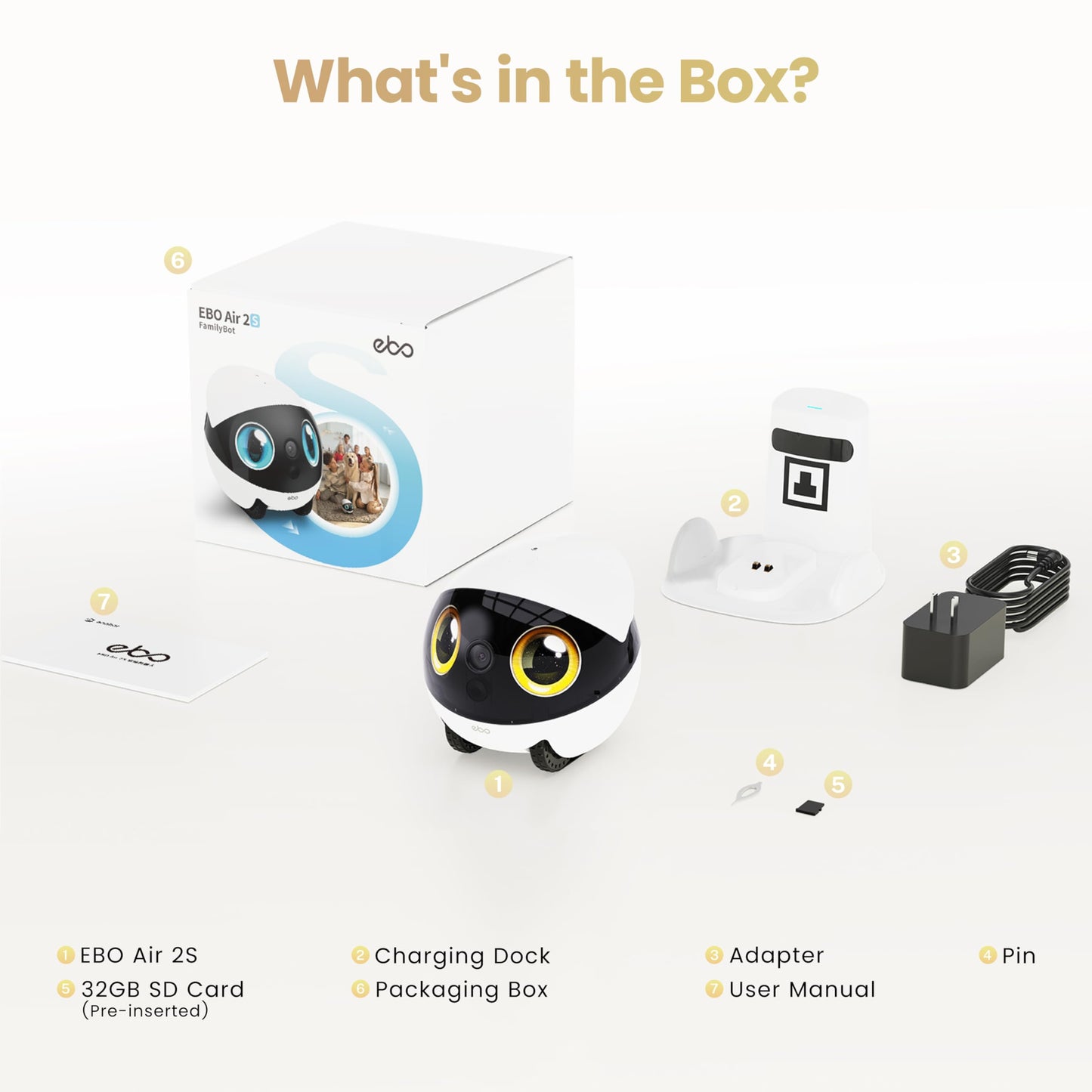 Enabot EBO Air 2S FamilyBot Home Robot Camera: 2.5K Indoor Pet Cam, Movable Robot Camera, 2-Way Video, Auto-Recharge, Long Battery Life, Custom Facial Image, Night Vision