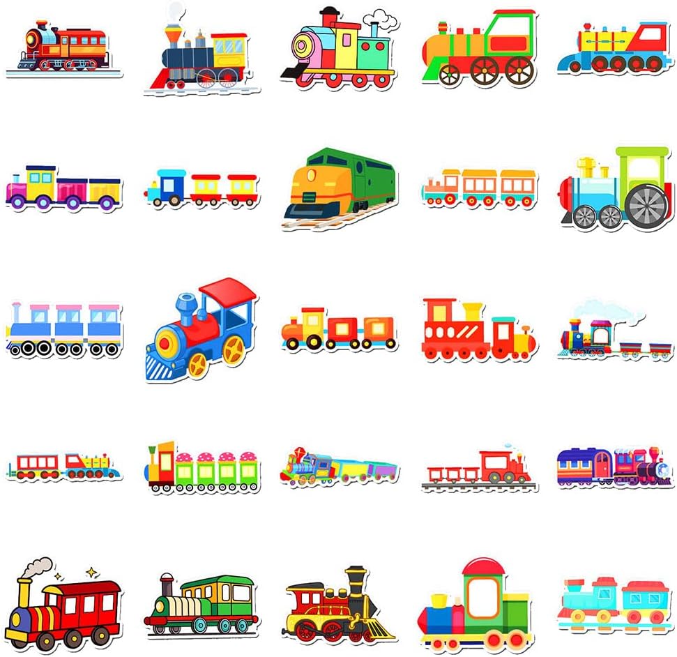 Mekycro Pack 50 Set Train Stickers PCS, Cute Cartoon Waterproof Vinyl Die-Cut Train Sticker for Water Bottles Laptop