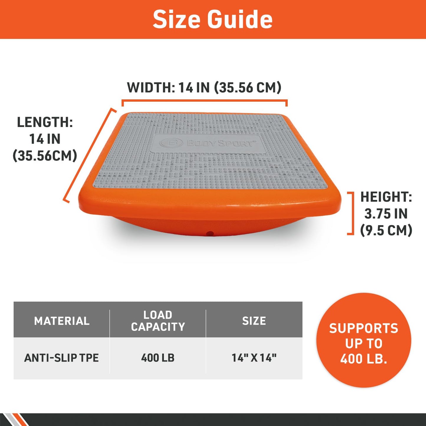 Body Sport Rocker Board for Balance Training, Ankle Rehab and Physical Therapy | Non-Skid Wobble Board for Standing Desk and Home Gym | 14 In. | 400 lb. Capacity