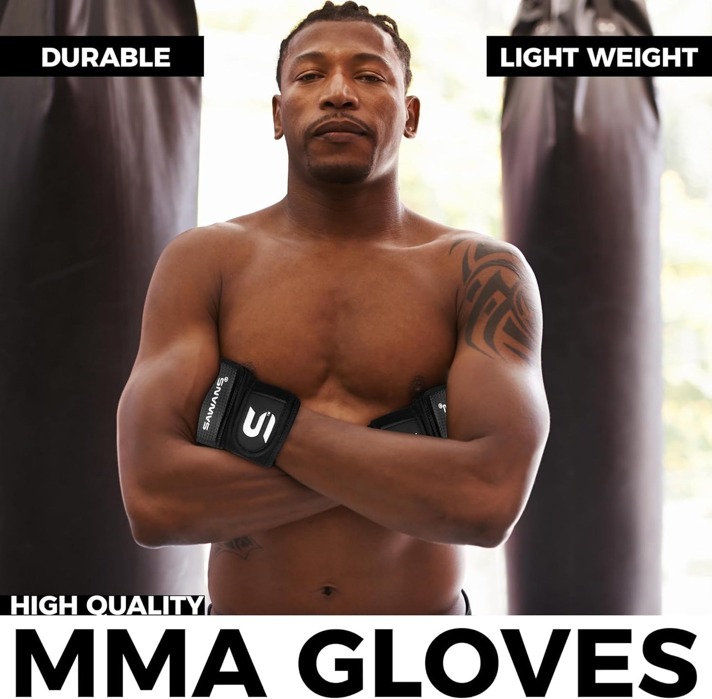 SAWANS MMA Gloves Karate Mitts Punch Bag Boxing Gloves Martial Arts Combat Taekwondo Kickboxing Mitts Fighting Grappling Training for Womens Mens Adults (Black, L)