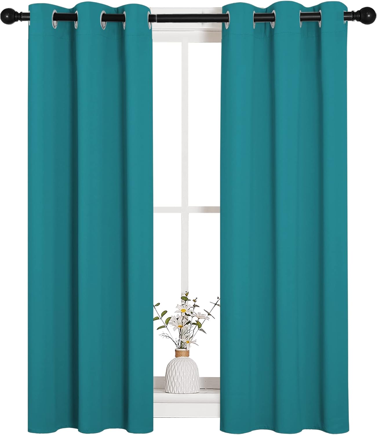 NICETOWN Room Darkening Curtains - Thermal Insulated Grommet Blackout Panels, Peacock Teal, 40" Length, 2 Pieces