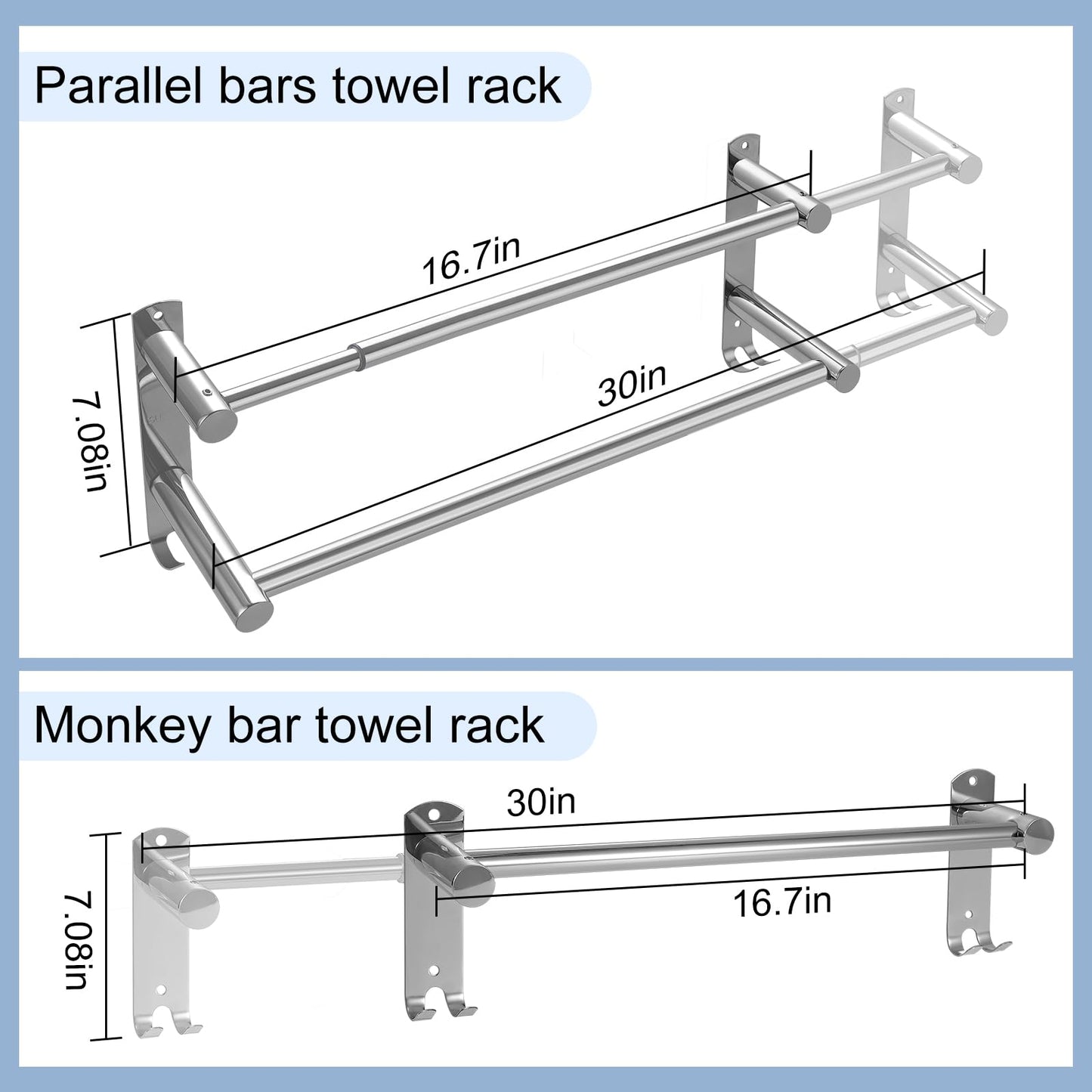 zmnklry Double Towel Bar, Stainless Steel Adjustable 16 to 28In Double Towel Racks for Bathroom, Double Bath Towel Bar,Applicable to Bathrooms and Kitchens