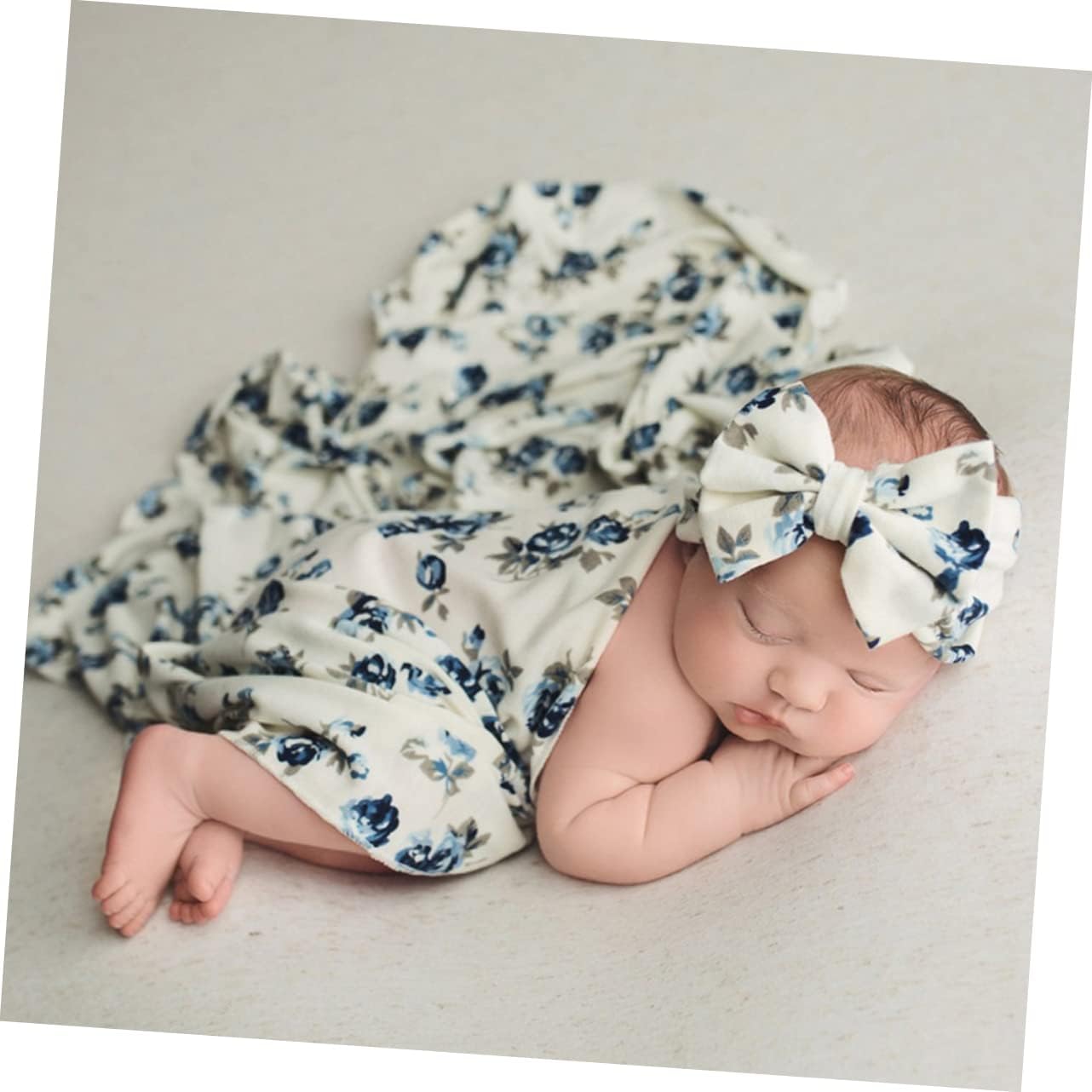 TAKESH 2 Sets DIXII Hair Band Receiving Blanket Newborn boy Clothes Floral Suit Photo Props Swaddle wrap Infant
