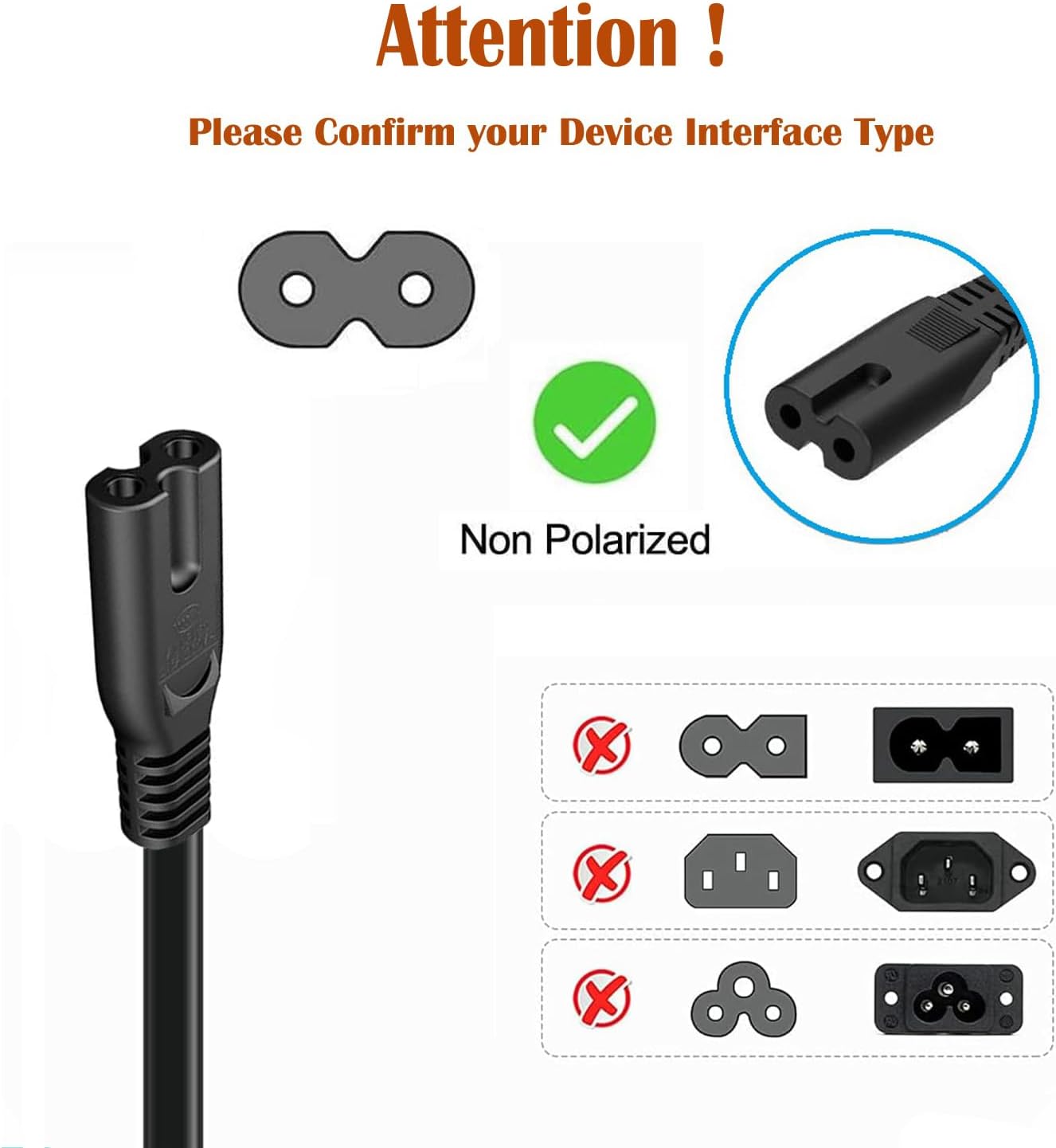Metasources 8 C9042 C9042W C9042B AC in Power Cord Cable Plug Lead Compatible with EBL Bay Individual Smart Charger AA