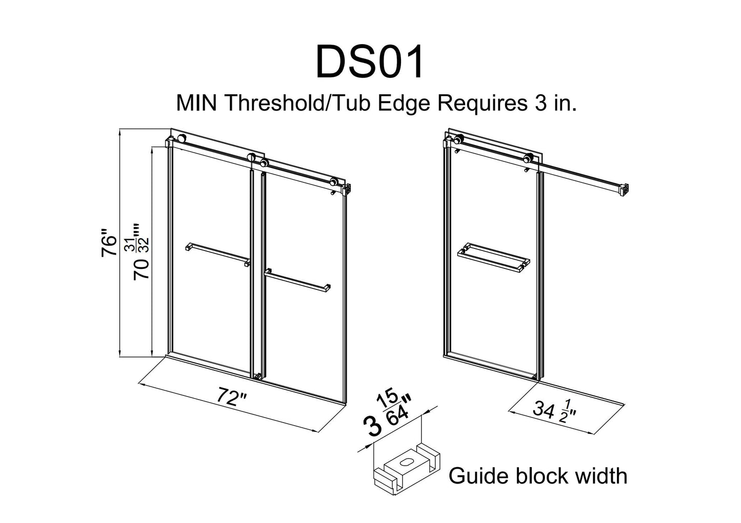 YINVANI Shower Door, 67-72" W x 76" H, SGCC-Certified 3/8" (10mm) Clear Tempered Glass, Frameless Double Sliding Shower Door, Stainless Steel Chrome Finish