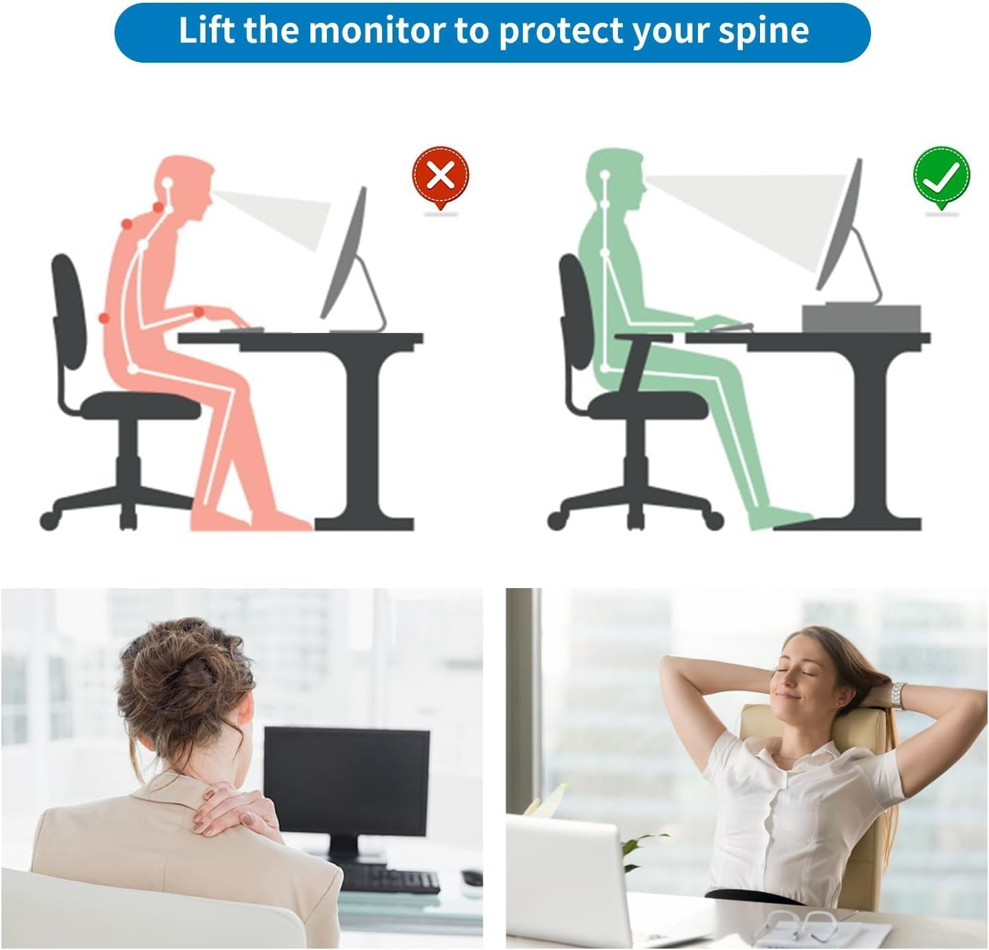 2-Tier gianotter Metal Monitor Stand Riser, Office Desk Storage Organizer for Computer Monitor, Laptop, Printer, Office