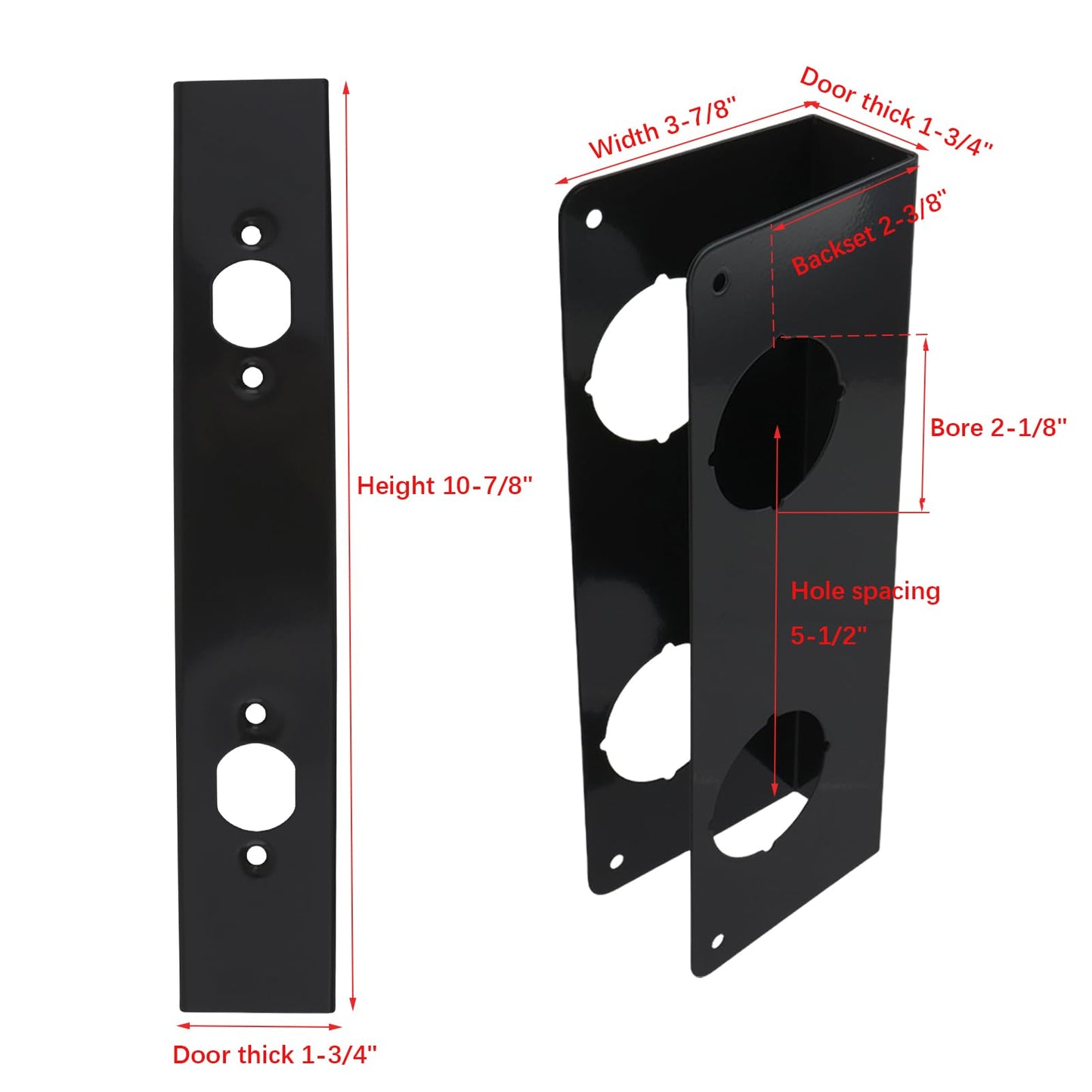 Pastlla Door Knob Reinforcement Plate, Stainless Steel Lock Doors Reinforcer Plate, Reinforce and Repair Wood or Metal Doors Fits 1-3/4" Door Thick, 2-3/8" Backset (Black)