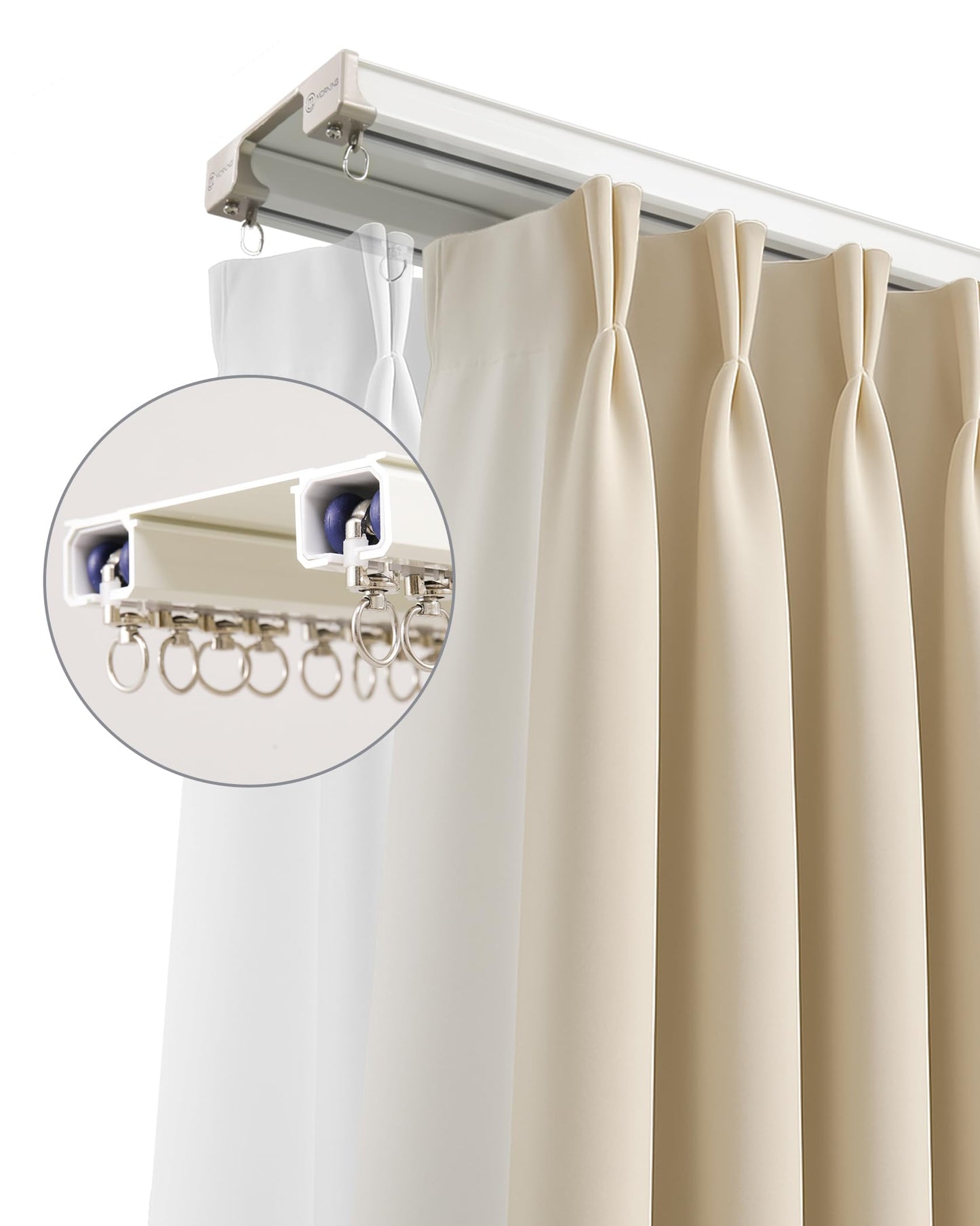 Ezcasch Ceiling Curtain Track Set - Dual Track Ceiling & Wall Mount 10ft-12ft, Heavy-Duty Double Track Rails with Silent Slides, Room Divider Double Track System, Includes Hooks/Clips/Brackets, White
