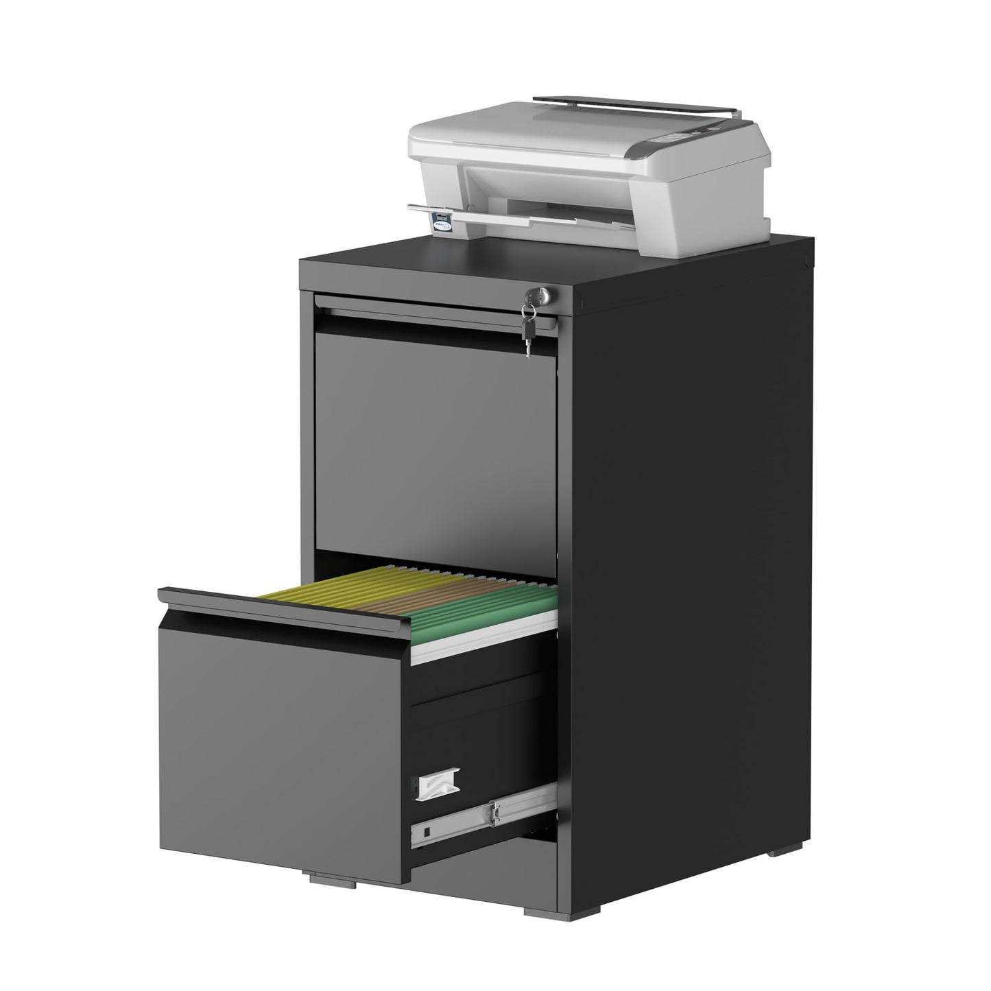 FOSTOKO 2 Drawer File Cabinet with Lock, Steel Vertical Filing Storage Cabinet for Home Office, Heavy-Duty File Cabinets for Letters/Legal/A4 (Require Assembly, Black)
