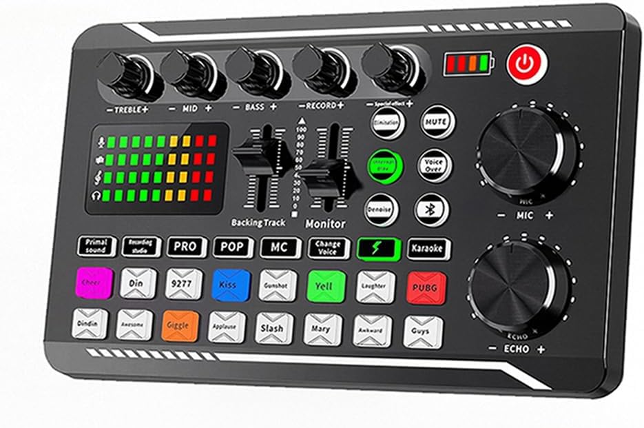 EASEMELO 16 4 1200mAh Professional Live Sound Card Audio Mixer with Bluetooth & OTG, Portable DJ Mixer Board with Sound