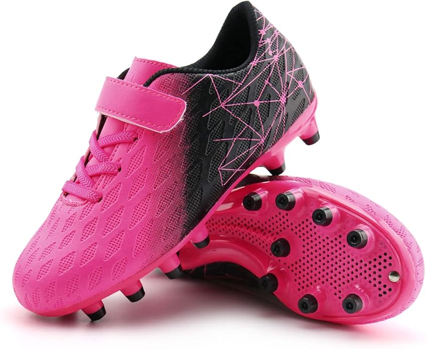 brooman Kids Firm Ground Soccer Cleats Boys Girls Athletic Outdoor Football Shoes