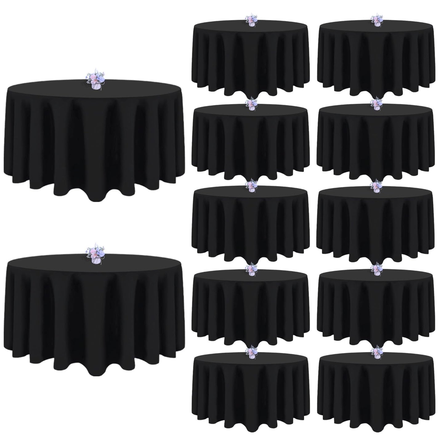 pepmily 12 Pack Black Round Tablecloths 90 Inch Table Table Cloth, Wrinkle Resistant Washable Polyester Fabric Table Cloth Round Table Cover for Dining Banquet Wedding Party