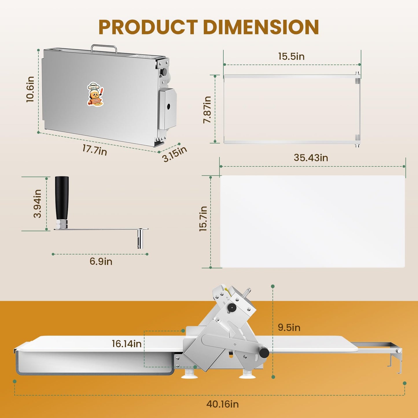 Huanyu Folding Dough Sheeter with 10 Adjustable Thickness Settings for Home and Commercial Bakeries, Stainless Steel 12" and 15" Bundle