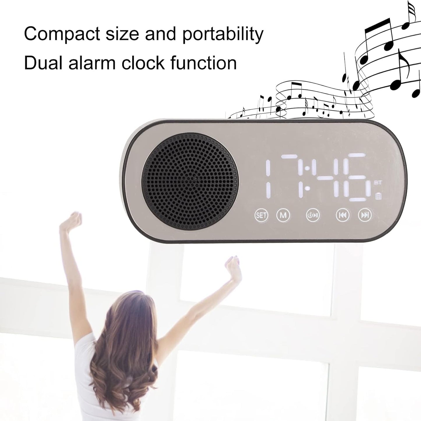5.0 Hilitand Radio Alarm Clock, Bluetooth Portable Speaker Digital Clock with Dual Alarm Clock, LED Mirror Digital