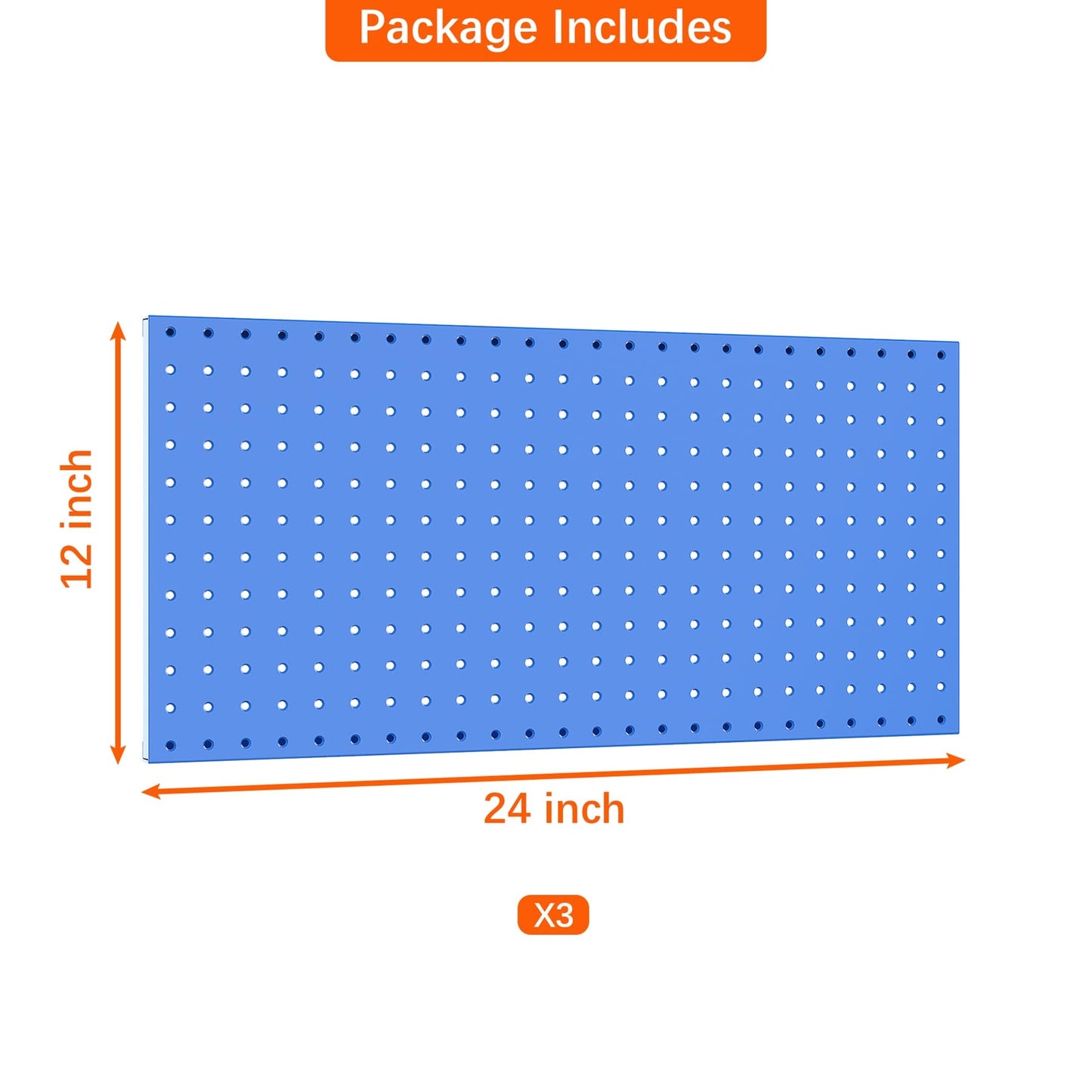 TORACK 3 PCS Metal Pegboard Panels(12x24 inch) for Wall Garage Utility Tools Storage Pegboard for Workbench, Modular Peg Board Tool Organizer Board Kit(Pack of 3, Blue)