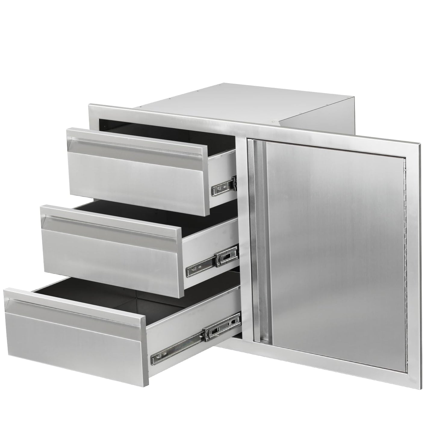 FORJAMINT Outdoor Kitchen Door Drawer Combo Cabinet,38.1W x 22.6H x 20.8D Stainless Steel with Handles,Triple Drawers & BBQ Access Combo for Outdoor Kitchen Island (Drawer and Right Door Combo)