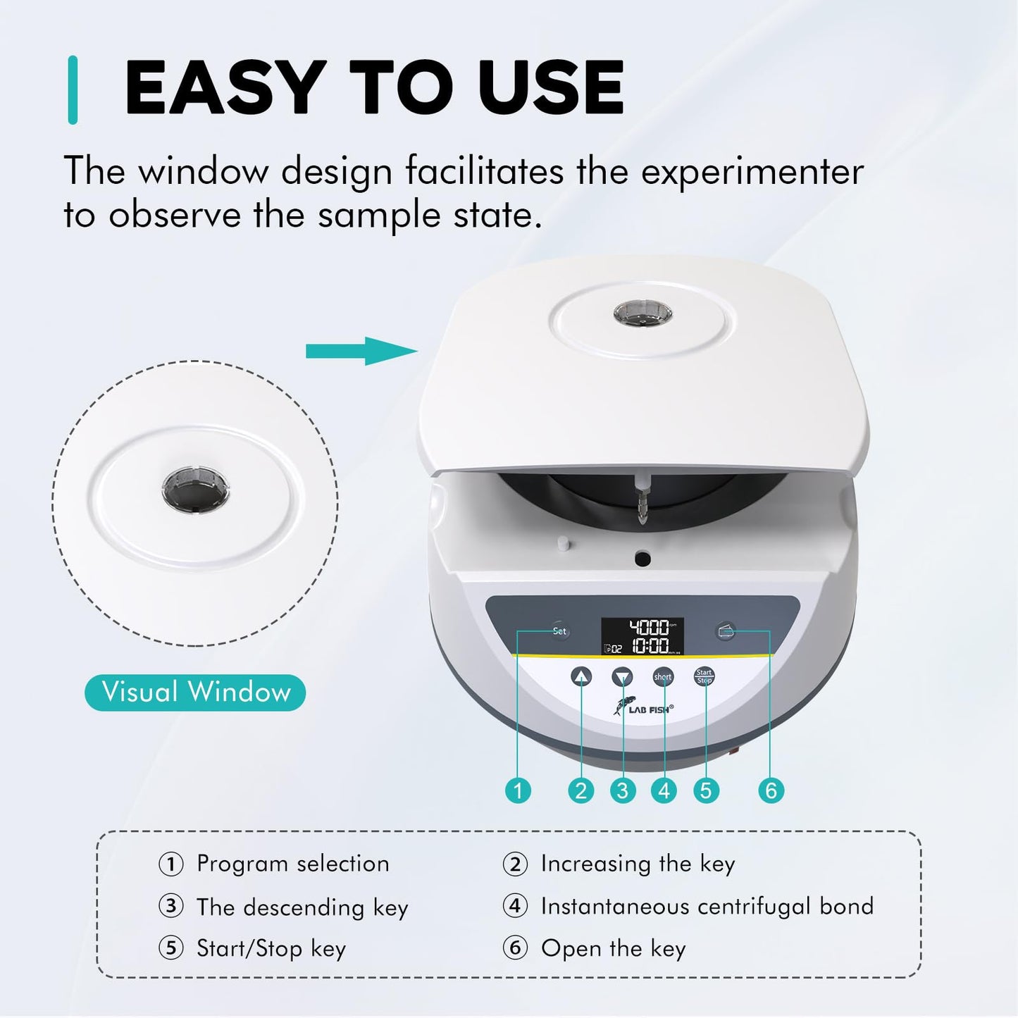 LAB FISH PRP Lab Benchtop Centrifuge Machine 6 x 2ml/5ml/10ml/15ml Capacity Test Tubes,Low Speed 500-5000r/min,Max 3074xg RCF