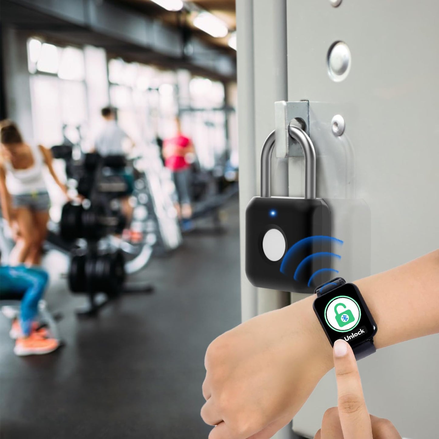 Fingerprint Padlock eLinkSmart Gym Locker Lock for Boys with Phone App iOS Watch Metal Keyless Combination Locks for School Sports Locker Toolbox Hasp Storage Obsidian Black