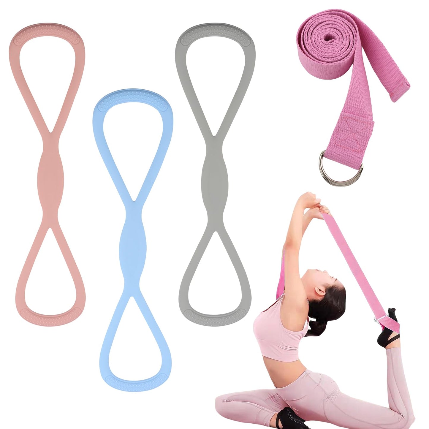 Figure 8 Resistance Bands Set of 3 (15/25/35lb),Silicone Exercise Bands with Handles for Women Men, Workout Bands for Shoulder, Posture Correction, Home Gym Yoga Exercise Equipment
