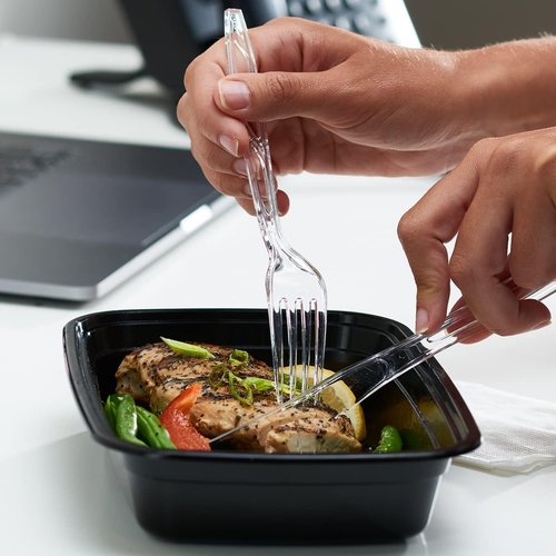 Comfy Package Premium Heavyweight Disposable Forks - Clear Plastic Cutlery for Parties | 50 Count