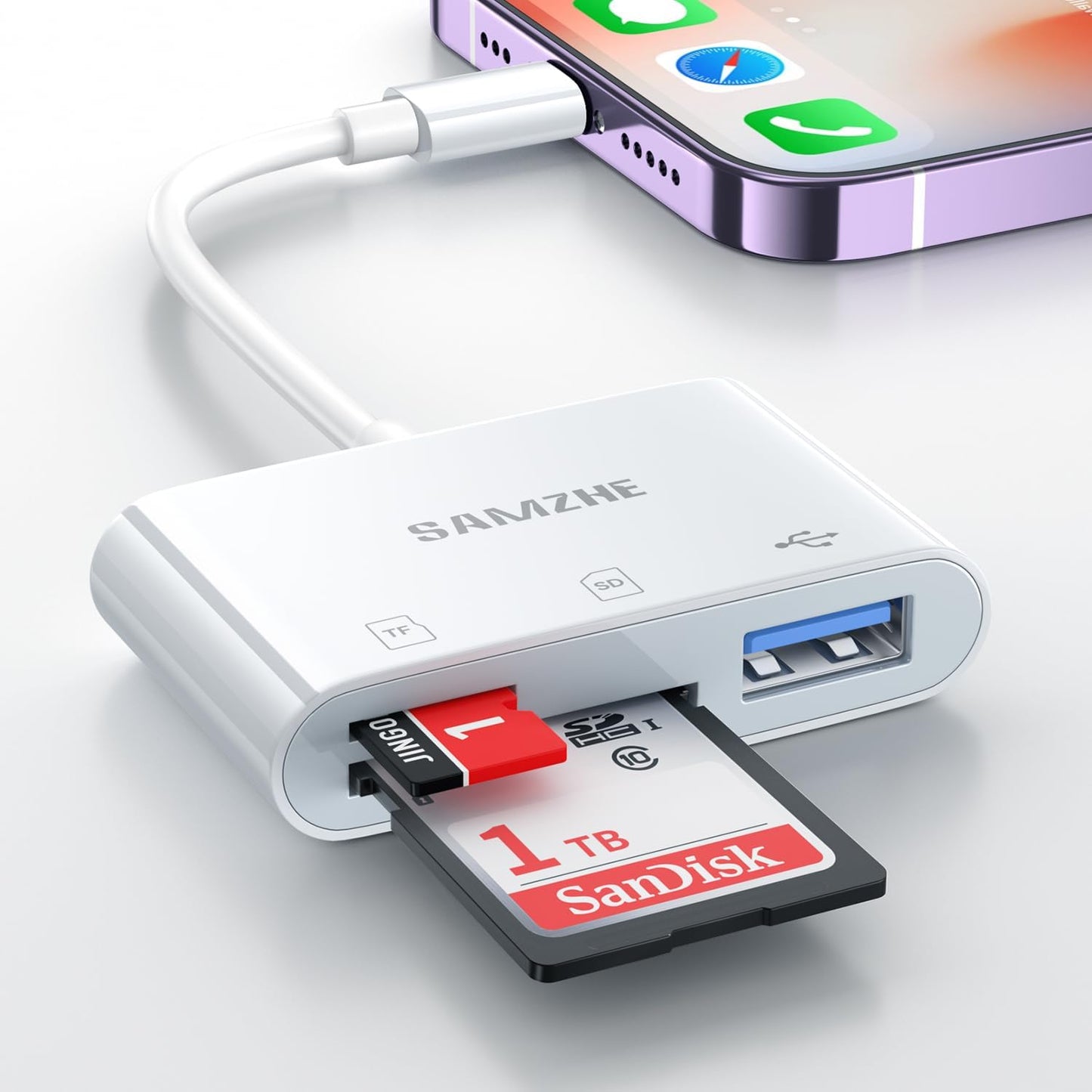SAMZHE 14/13/12/11/XS/XR/X/8/iPad, Apple MFi Certified Lightning to SD Card Reader for iPhone iPad, sd Card Reader