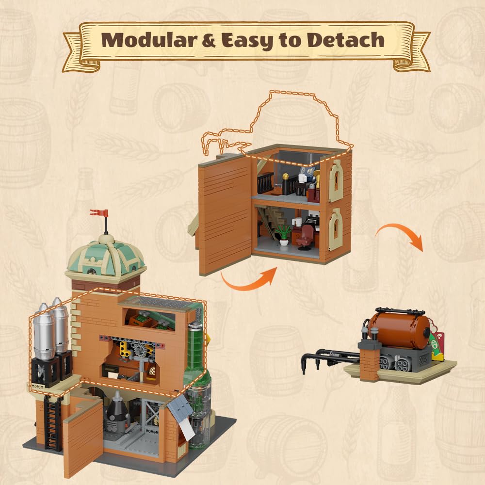 PANTASY Craft Beer Brewery Building Set for Adults – Vintage Microbrewery Factory Model with Modular Architecture, Dynamic Mechanisms, Self-Developed Minifigures & Display-Ready Design