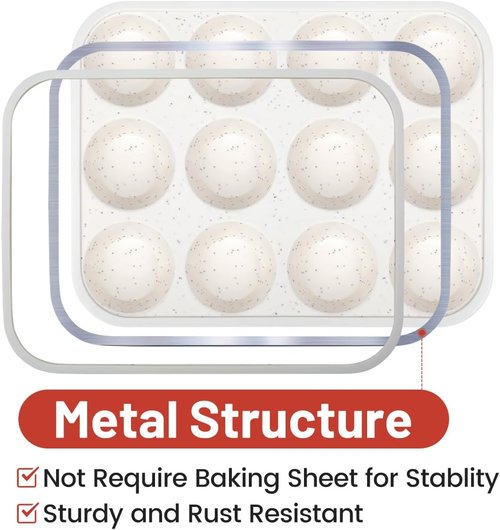 CAKETIME Silicone Muffin Pan - Nonstick 12-Cup Design with Metal Reinforced Frame | Easy to Move