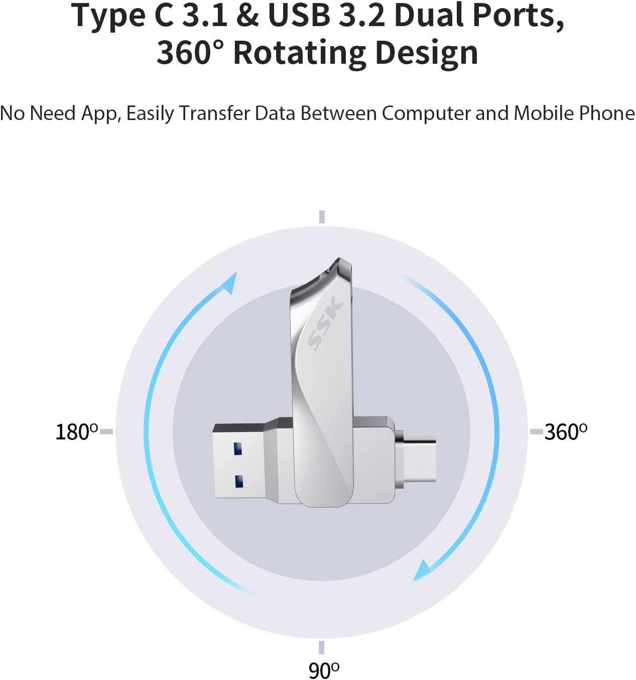 SSK 128GB 200MB/s 2 1 3.2 1+ USB C Flash Drive up to Dual Drive in OTG USB A Gen Type C Memory Stick Thumb Drive