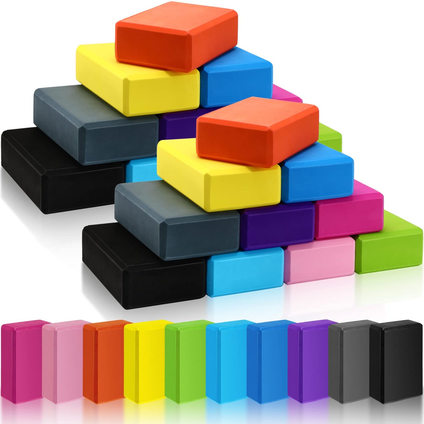 20 Pcs Foam EVA Yoga Blocks Lightweight Yoga Bricks Non Slip Supportive Foam Blocks Prop Accessories for, Pilates, Stretching and Meditation, Women Men Yogi Beginners (Multicolor)