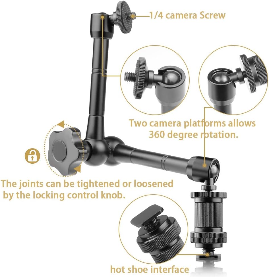 KAGYOKU 11" Articulating Magic Friction Arm with Large Super Crab Clamp Mount Clip Pliers for DSLR Camera Monitor LED