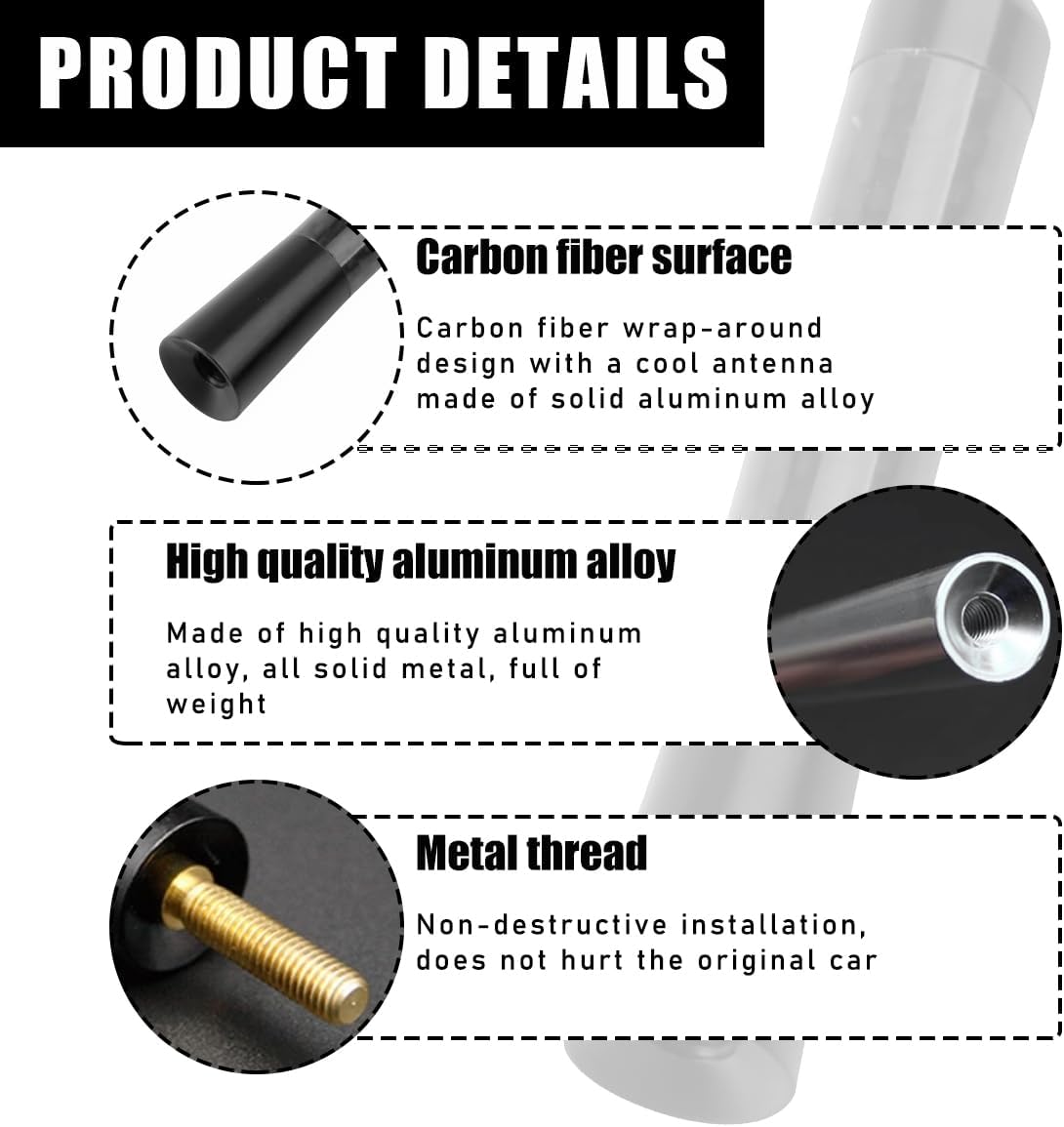 Yourkar 3.15 Inch Car Short Antenna, Aluminum Auto Roof Mount Short Antenna, Radio Antenna Mast Replacement with Screws