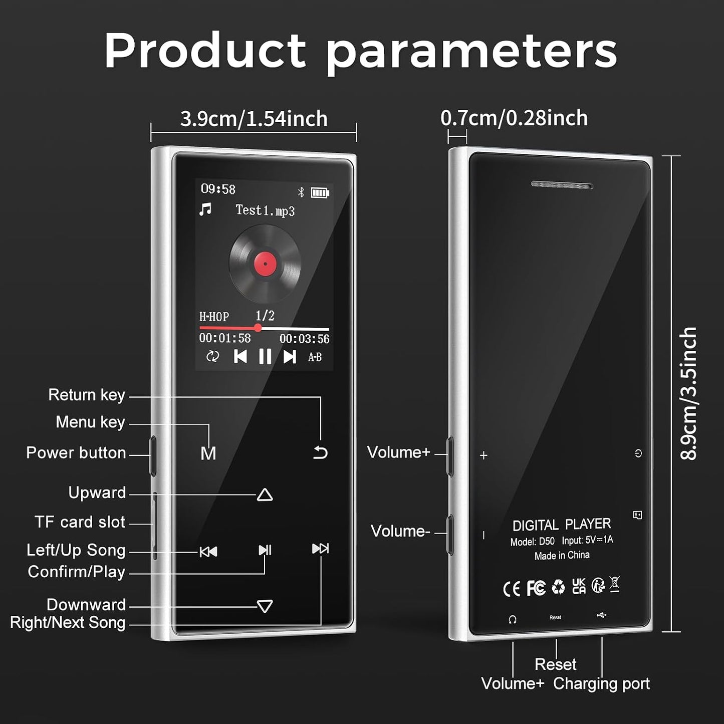 AGXOV 128GB MP3 5.3, (1.77''128GB) Player with Bluetooth Music Player with Built-in HD Speaker, FM Radio, Voice