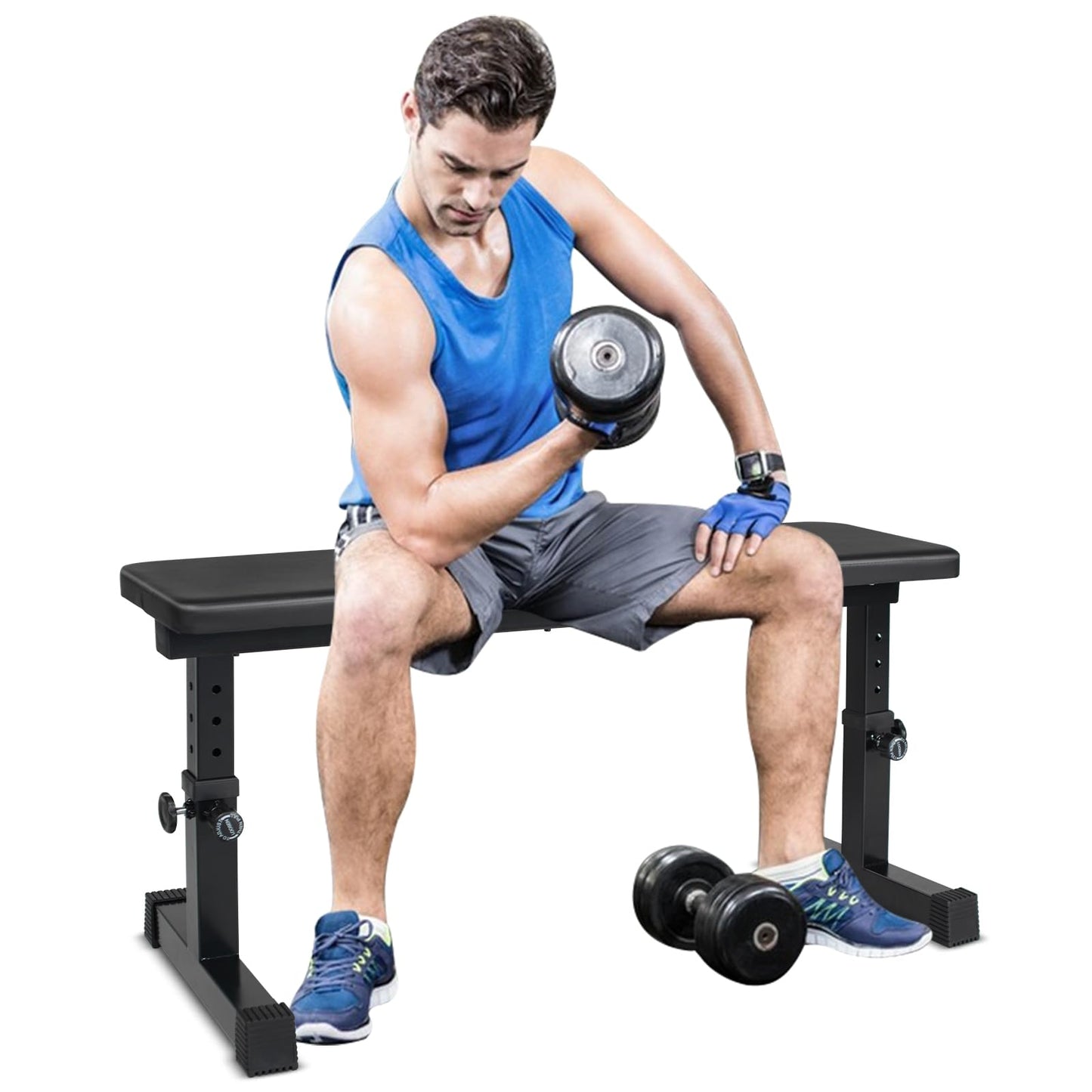 MIUDGIG Flat Weight Bench, Adjustable Height Strength Training Bench, Heavy Duty Workout Bench for Home Gym, Multifunctional Exercise Bench Press for Full Body Exercises & Fitness, Home/Gym Easy Assembly