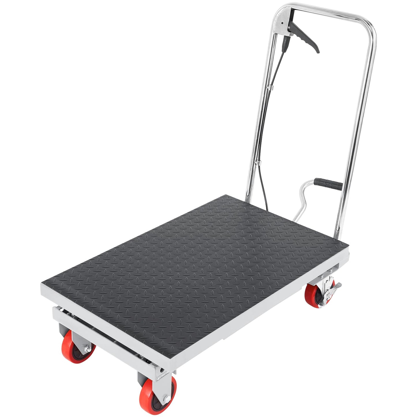VEVOR Hydraulic Lift Table Cart, 500 lbs Load Capacity, 28.5-Inch Lifting Height, Manual Single Scissor Lift Table with 4 Wheels and Non-Slip Pad, Gray, Alloy Steel