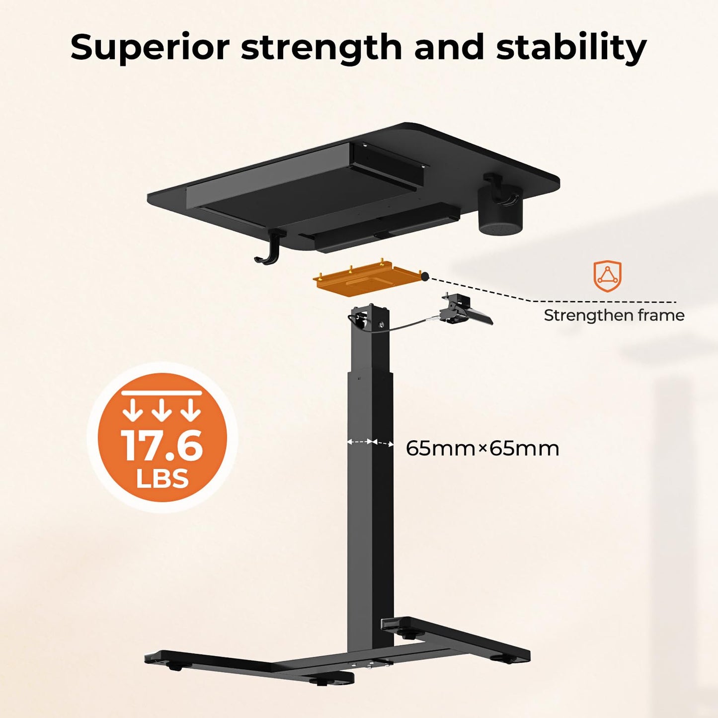JYLH JOYSEEKER Mobile Standing Desk with Drawer, 28" Rolling Desk with Cup Holder and Hooks, Portable Laptop Workstation on Wheels, Height Adjustable Cart with Storage for Home Office, Black