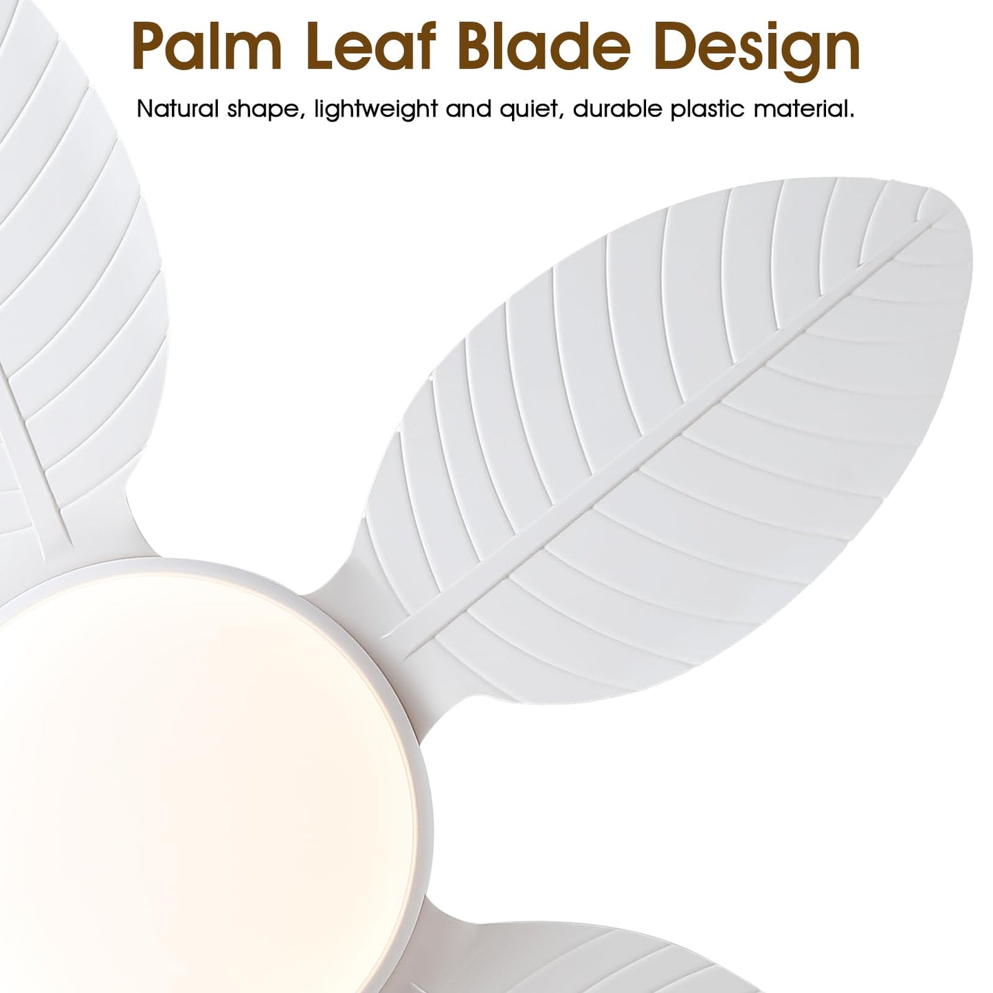 Wiviniya 48 Inch Tropical Ceiling Fans with Lights, Palm Leaf Outdoor Ceiling Fan with Light for Patios Porch Bedroom Living Room, Remote/APP Control, Reversible Quiet DC Motor, Dimmable LED, White