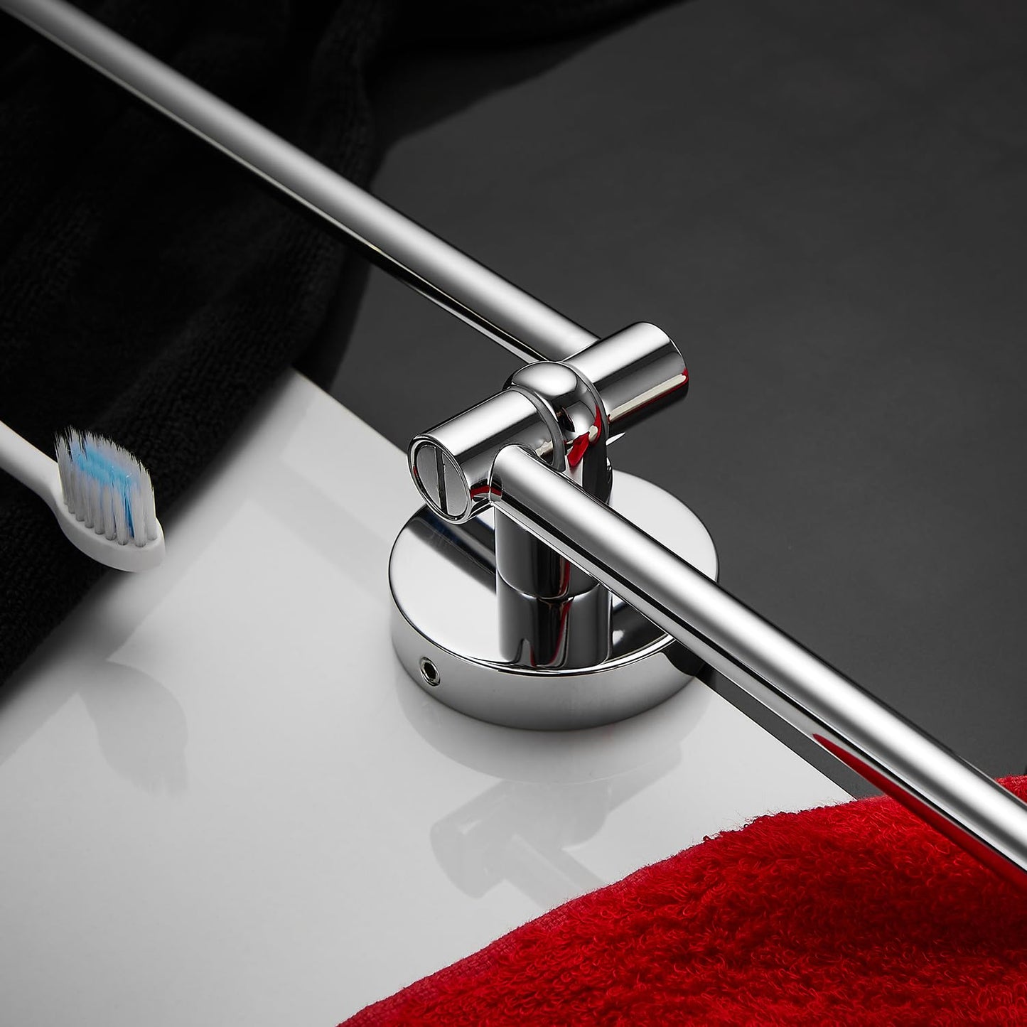LANGPAI Brass Swinging Towel Bar 2-Arm Swing Out 180° Rotation Swivel Balance Towel Rod 16-Inch Wall Mounted Space Saving Towel Air-Drying Holder Chrome Finished