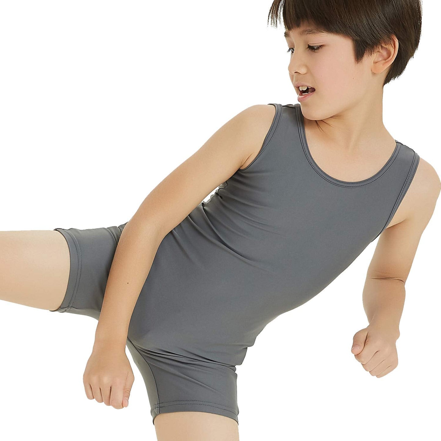 Boy's Gymnastics Unitard Toddler Ballet Dance Practice Atheletic Competition Training Leotard Gray,MC