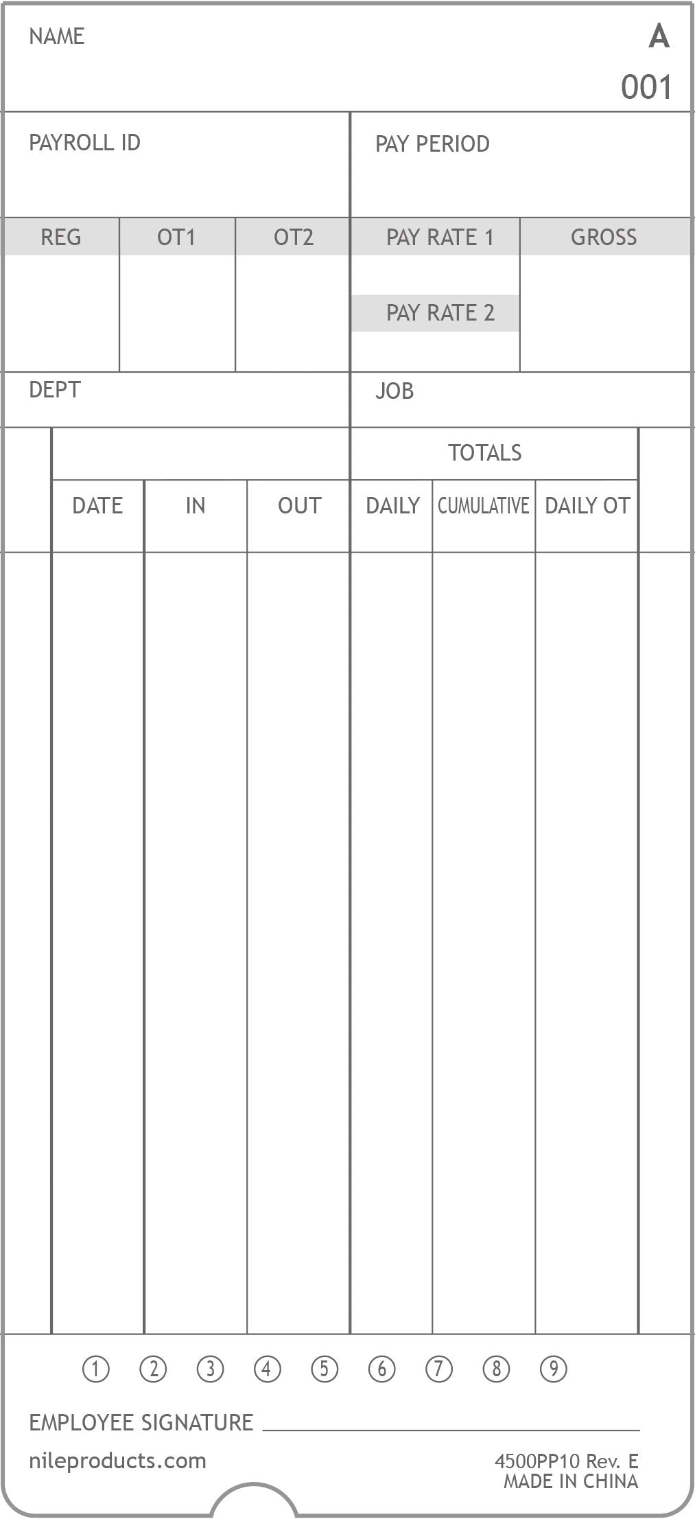 Nile Products - Authentic Time Cards for Nile Products 4500PP Compatible [ 4500PP10MB ] Electronic Calculating Time Clock, Double Sided Time Sheets (3.37 x 7.37 Inches) - 1000 Time Cards
