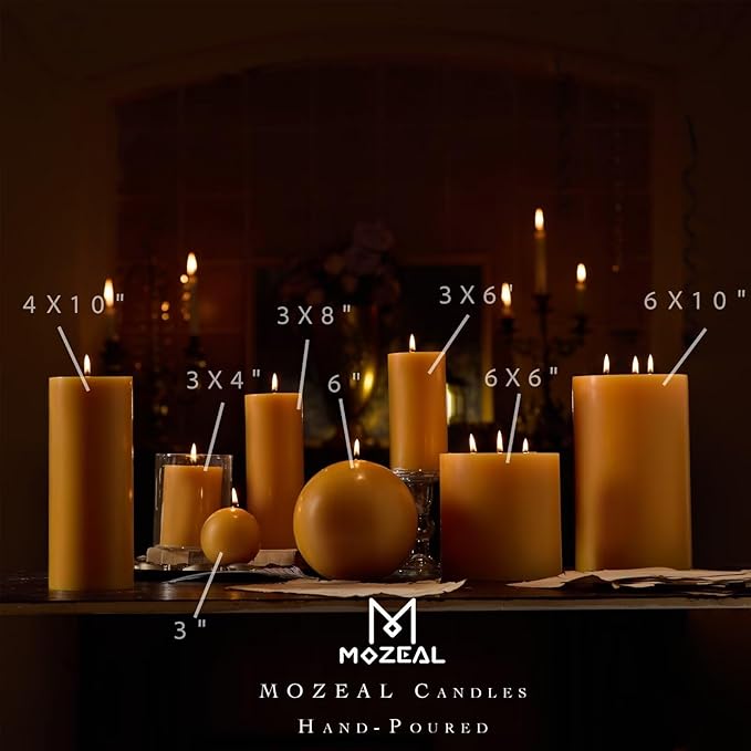 MOZEAL 3" x 4" Hand-Poured Unscented Candle, Dripless Pillar Candle Set of 3, Long Clean Burning, Approx 72 Hours Burn Time, Rustic Country Style, Wedding, Harvest Time, Home Decor, Spicy Mustard
