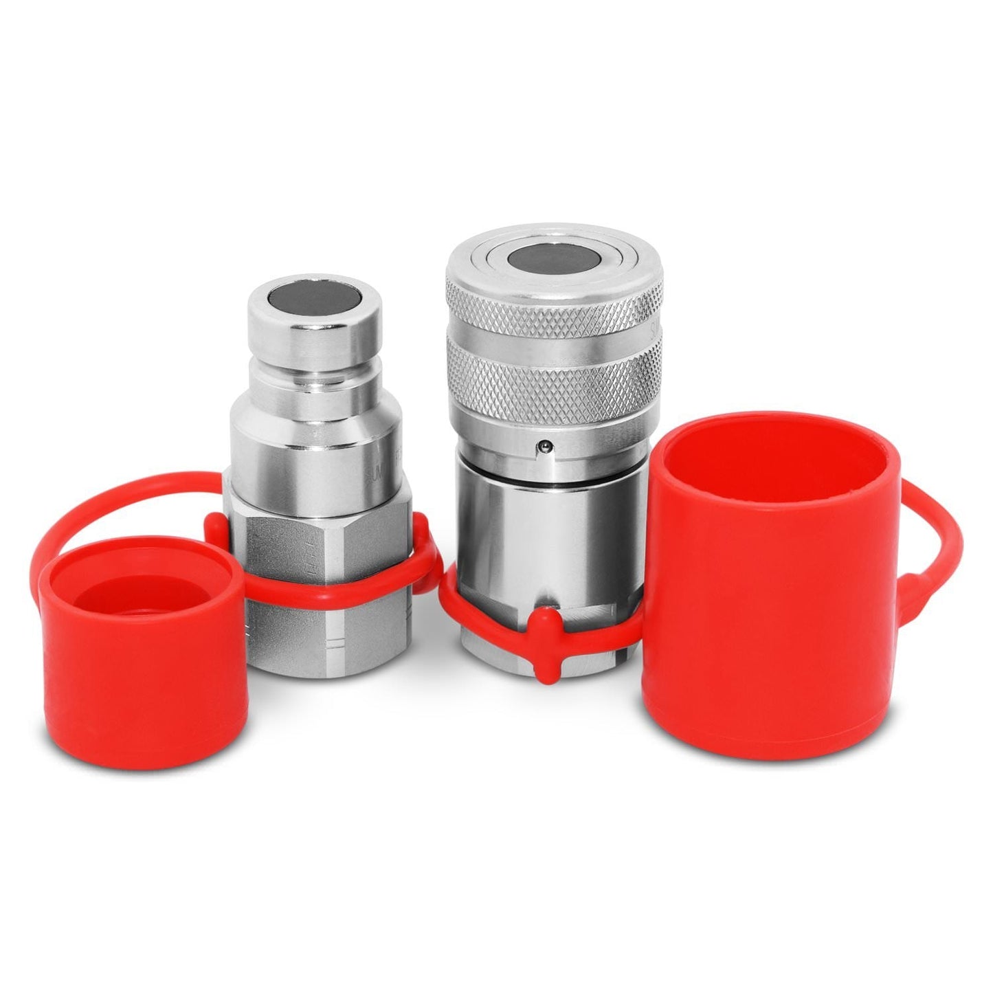 Flat Face High Flow Skid Steer Hydraulic Quick Connect Couplers/Couplings Set, 3/4" Body x 3/4" SAE, w/Dust Caps