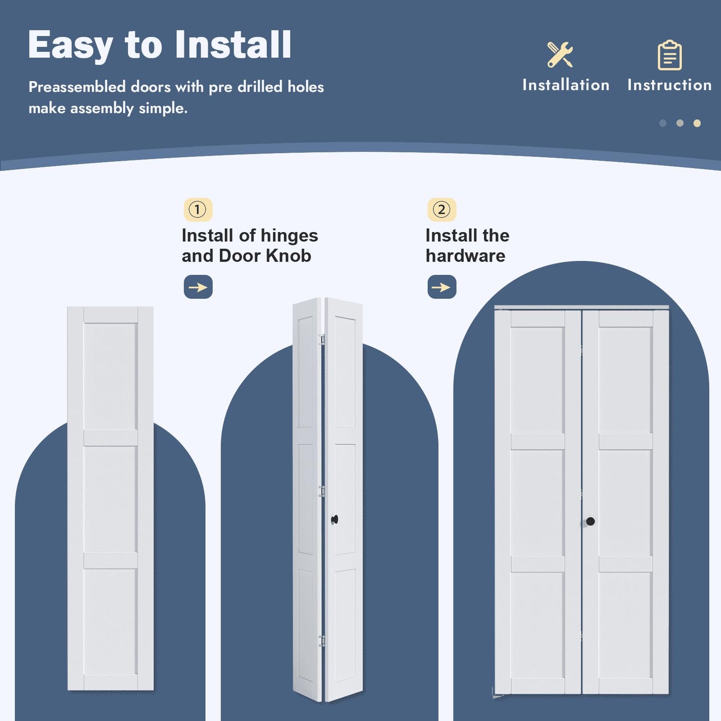 Roymelo Bifold Closet Doors for 30"×80" Opening, Sliding Folding Barn Door with Hardware Kit Included, 3-Panel, MDF Wood Panel Covered with Water-Proof Scratch-Proof PVC Surface