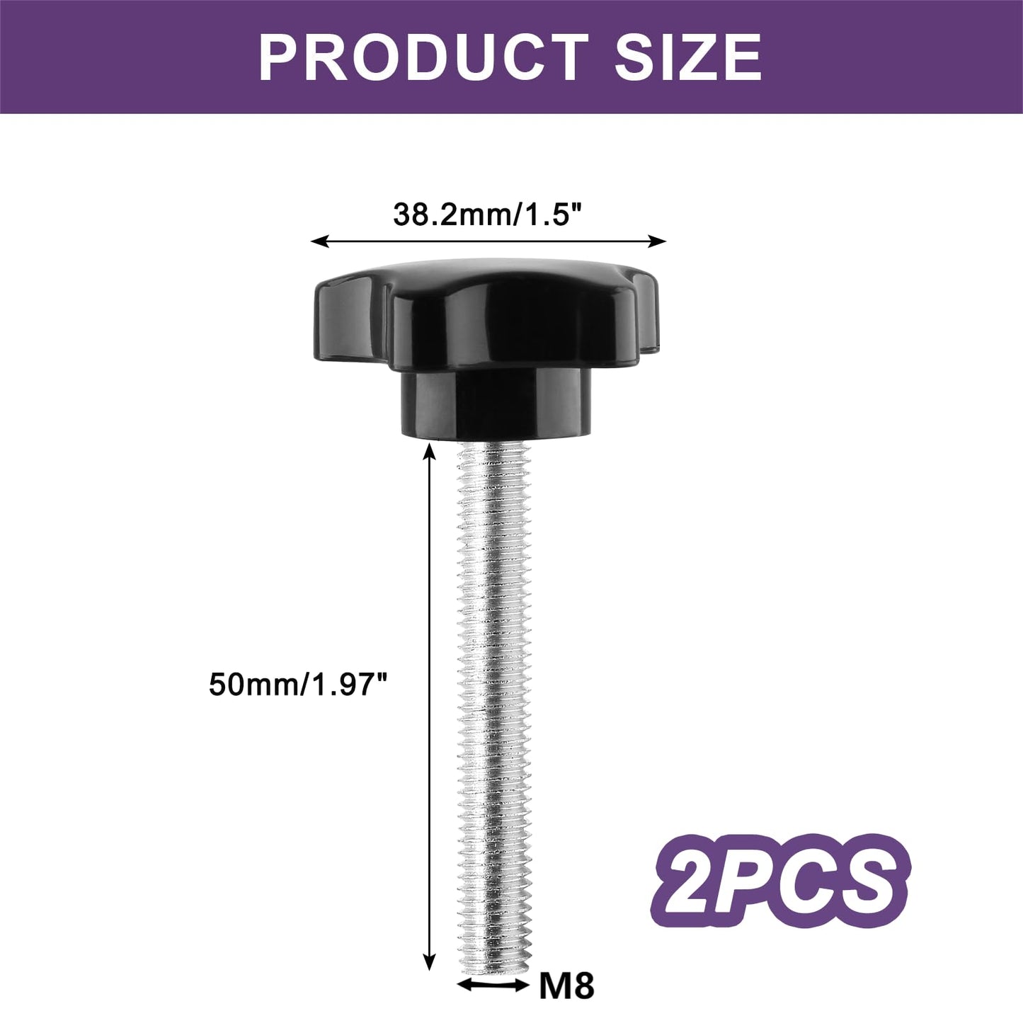 LifCratms 2 Pieces M8 x 50mm Thread Star Knobs, Plastic Star Shaped Clamping Knob Handle Hand Tightening Screw for Umbrella Base Replacement