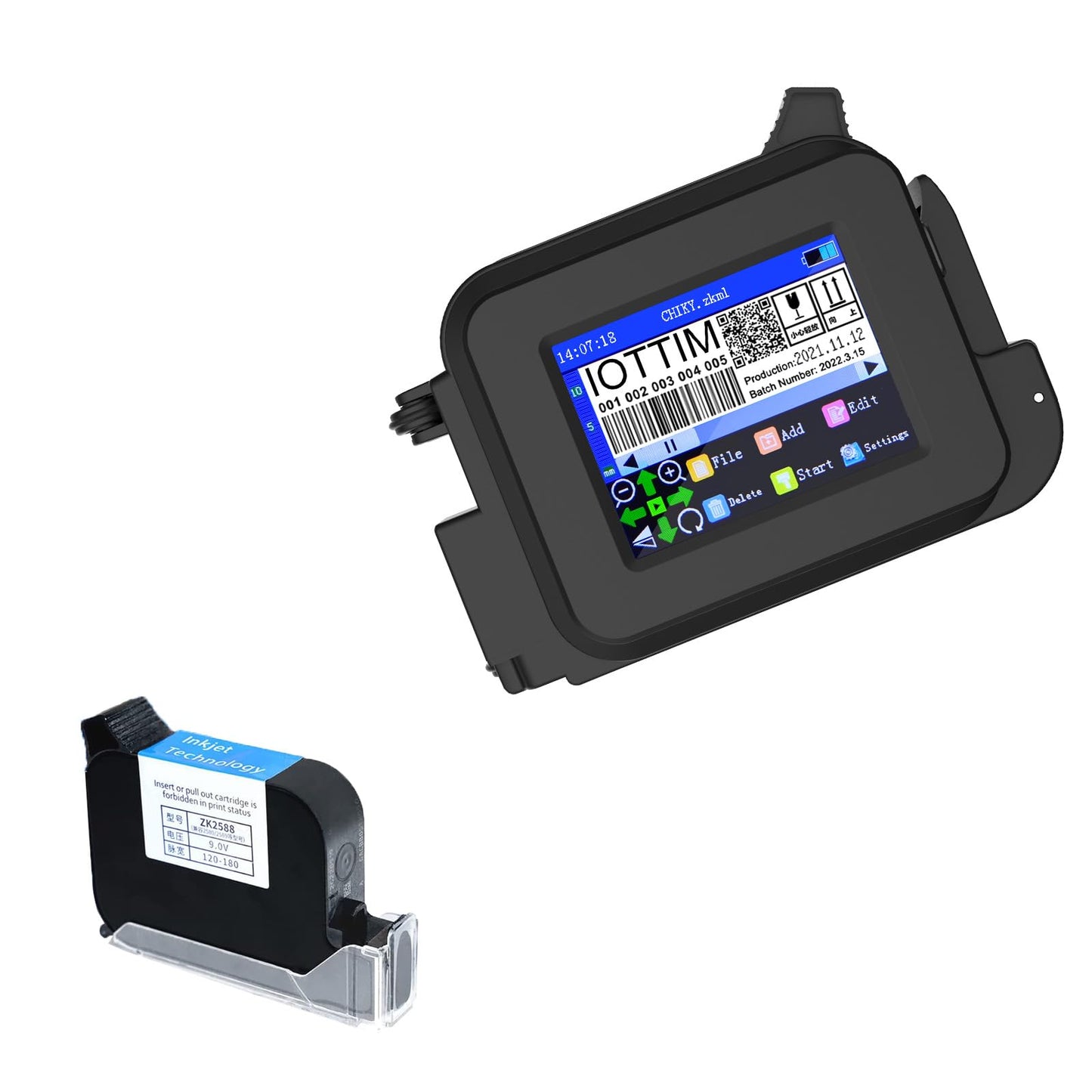 iottim Upgraded Mini Inkjet Printer for All Materials, Fast-Drying SolventInk Cartridge & 28 Languages, Inkjet Coding Machine for Code Date Label Industry Design House Usage