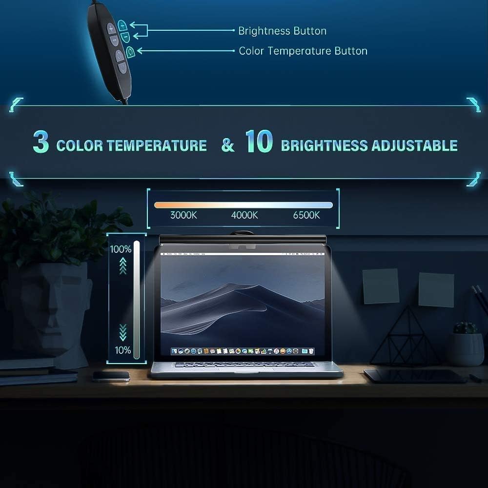 3 Settings, 10 CATPOWER Portable Laptop Monitor Light Bar with USB Connection, e-Reading LED Task Lamp, Color