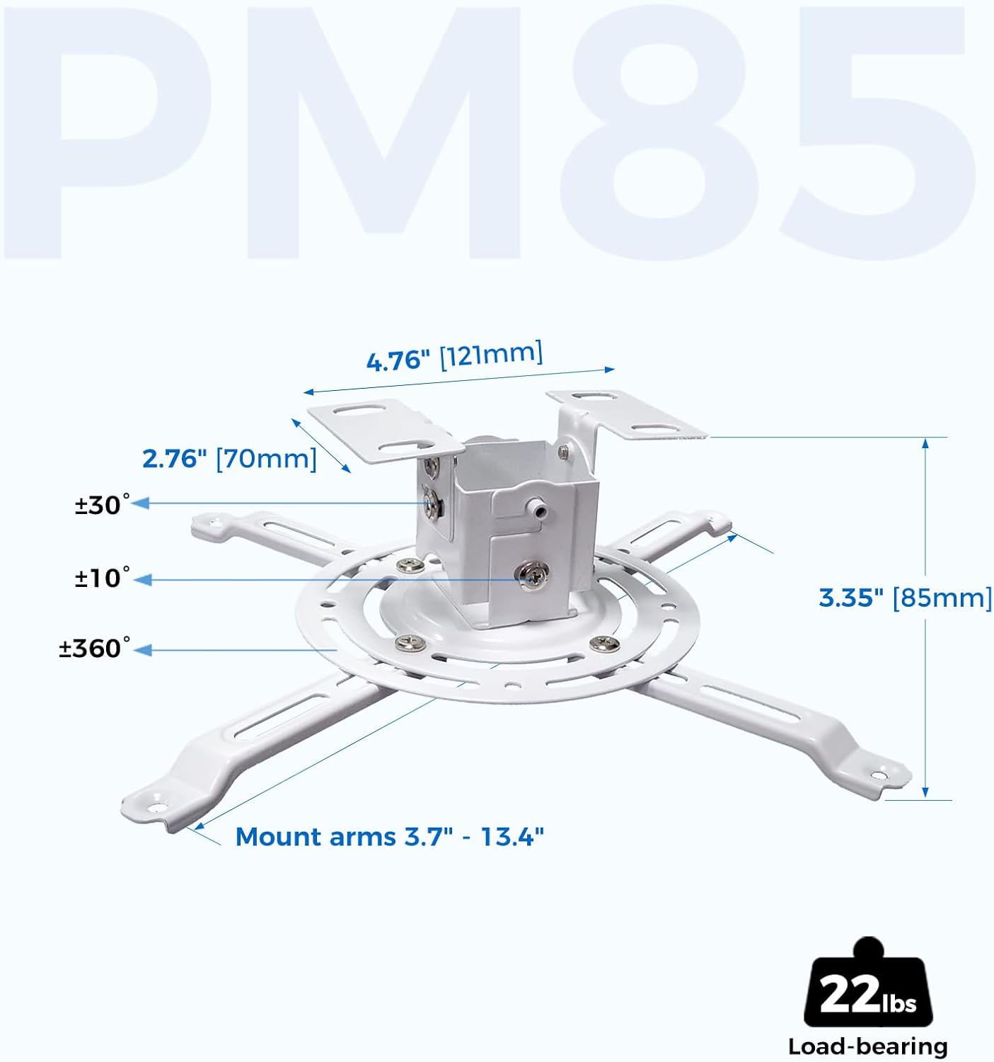 SCREEN PRO 22 lbs 360 30 3.3" Low Profile Projector Ceiling Mount Universal, Max Weight, Rotation Tilt | Universal