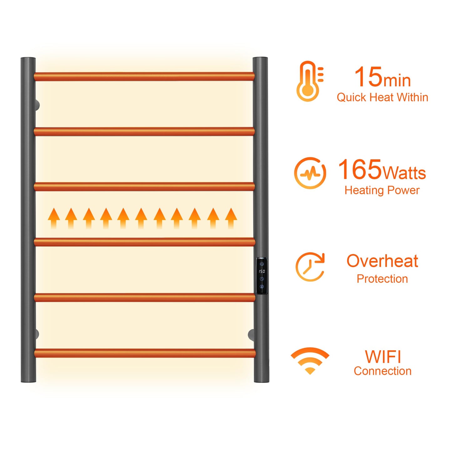 SHARNDY Electric Towel Rack with Voice Control for Alexa & Google Home,TUYA - Wall-Mounted Bathroom Heating Towel Warmer,Plug-in,Stainless Steel Material (Gungrey with WiFi, 6 Bar)
