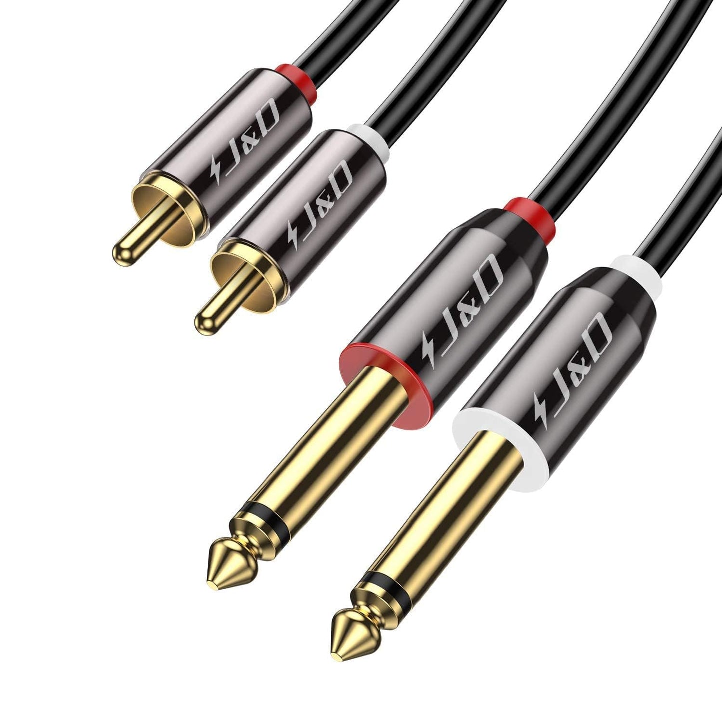 1/4 2X6.35mm 25 J&D to RCA Cable, Gold Plated Copper Shell Heavy Duty TS to Dual RCA Stereo Audio Interconnect Cord